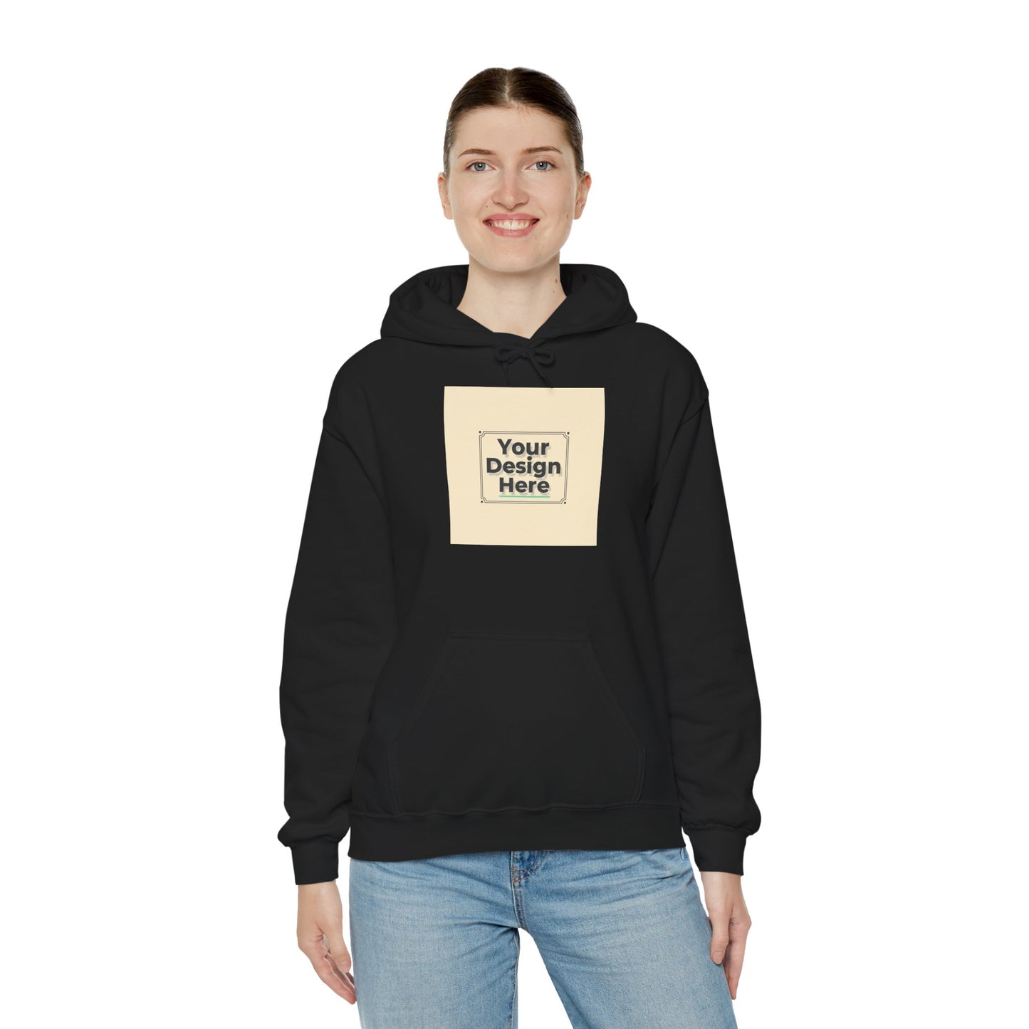 Custom Classic White Hoodie with Centered Square Design Mockup Printify
