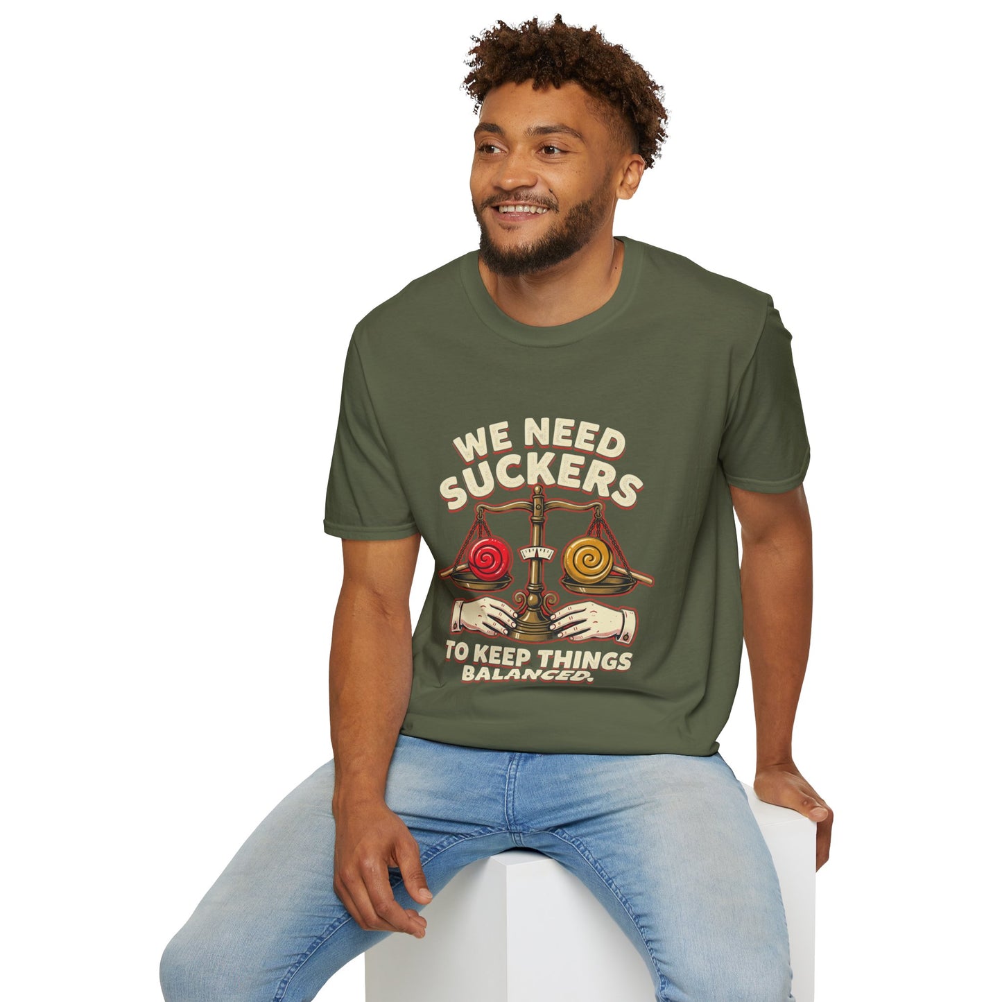 "We Need Suckers to Keep Things Balanced" Retro Candy Scale Tee