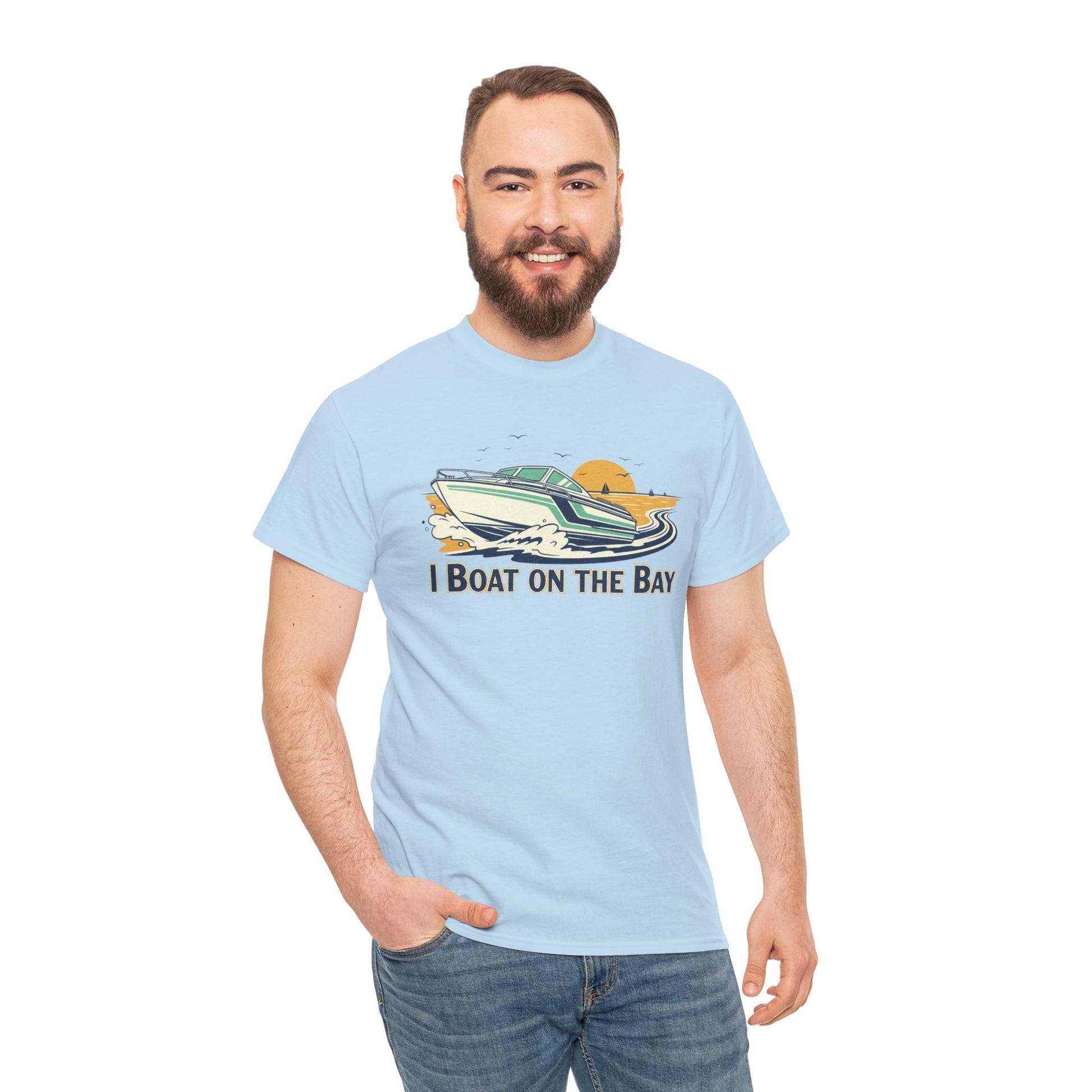 Boat on the Bay T-Shirt — Retro Motorboat Sunset Tee Printify