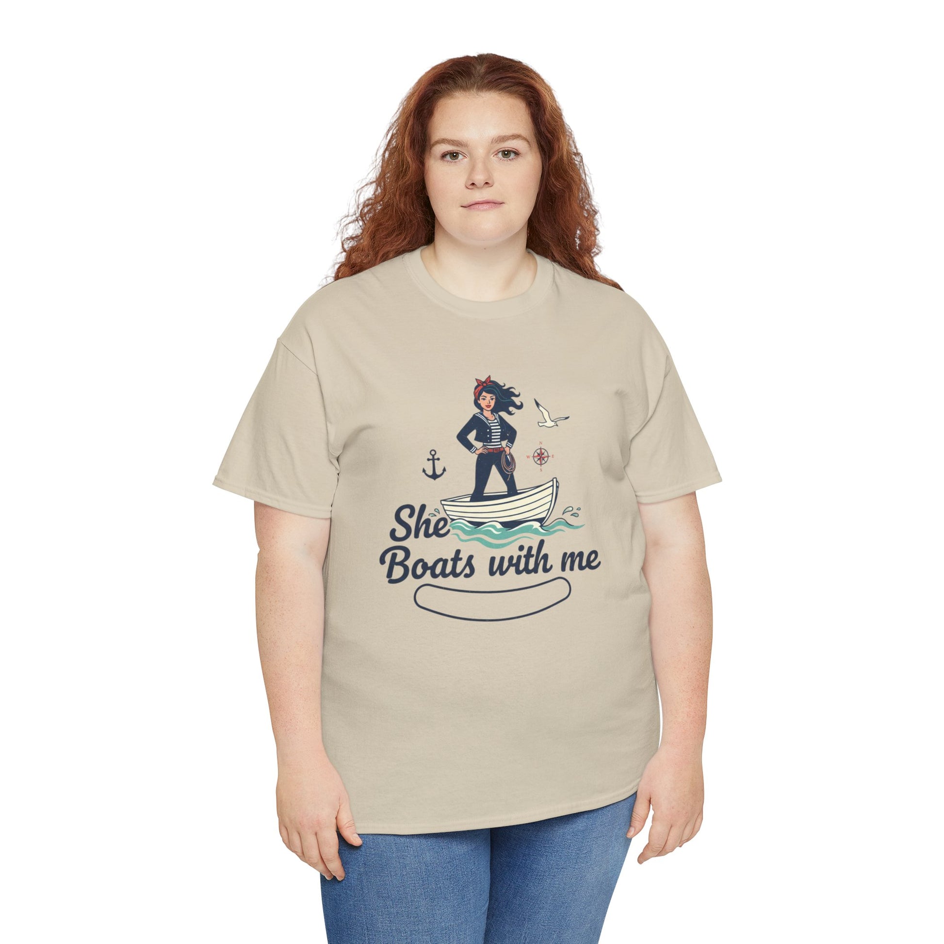T-Shirt — "She Boats With Me" Nautical Couple Tee Printify