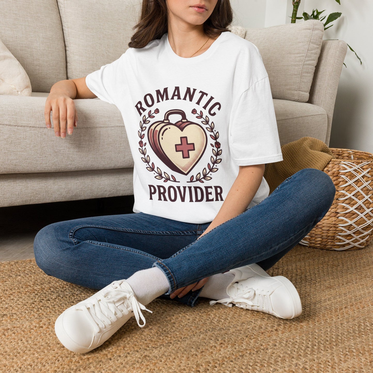 Romantic Provider T-Shirt — Heart Medical Badge Vintage Nurse Love Tee