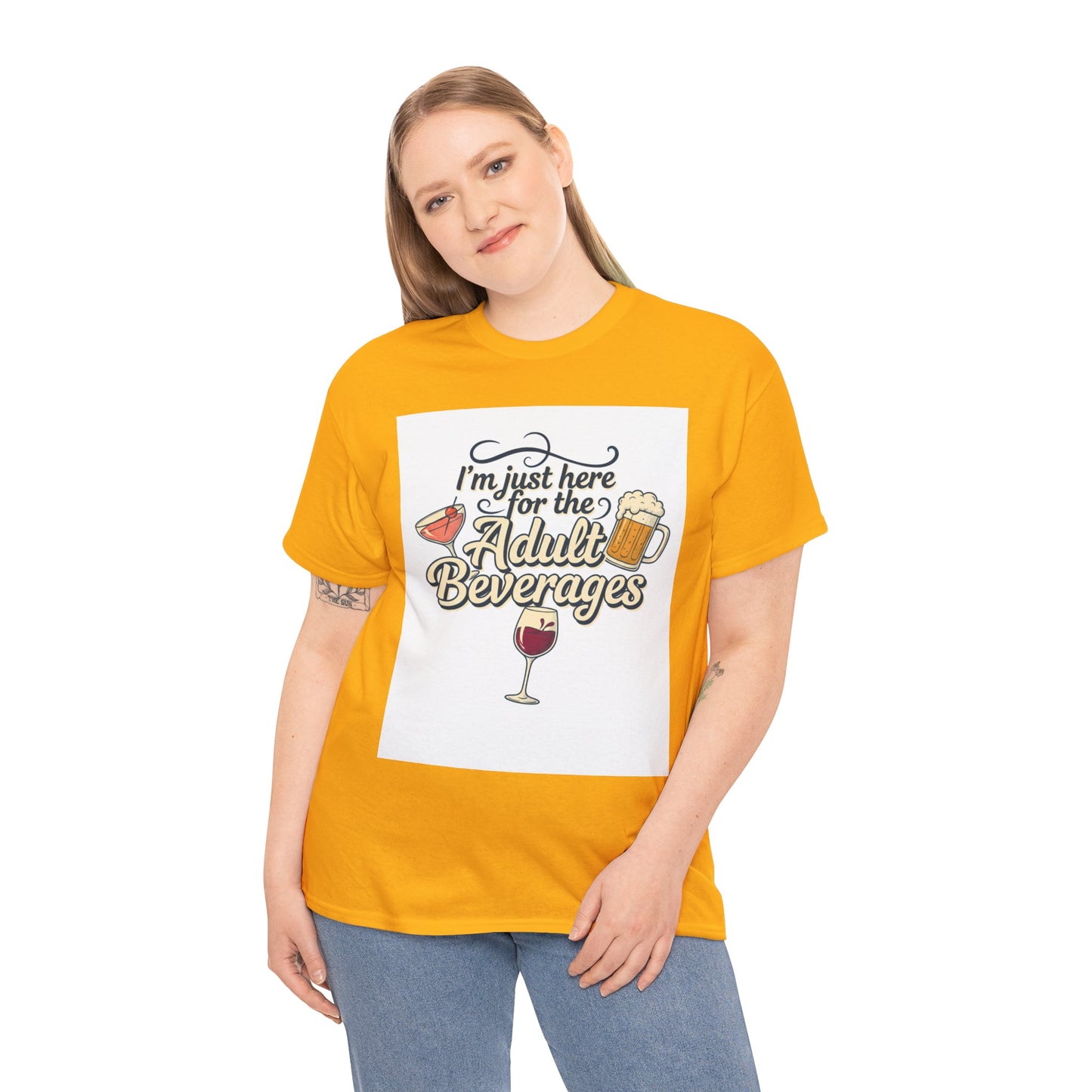 T-Shirt — "I'm Just Here for the Adult Beverages" Funny Wine & Beer Tee