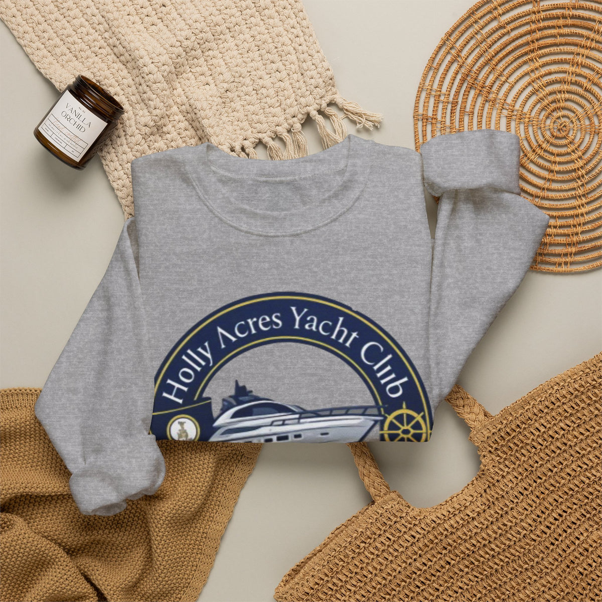 Virginia Yacht Club Crewneck Sweatshirt — "Holly Acres Yacht Club" Nautical Logo