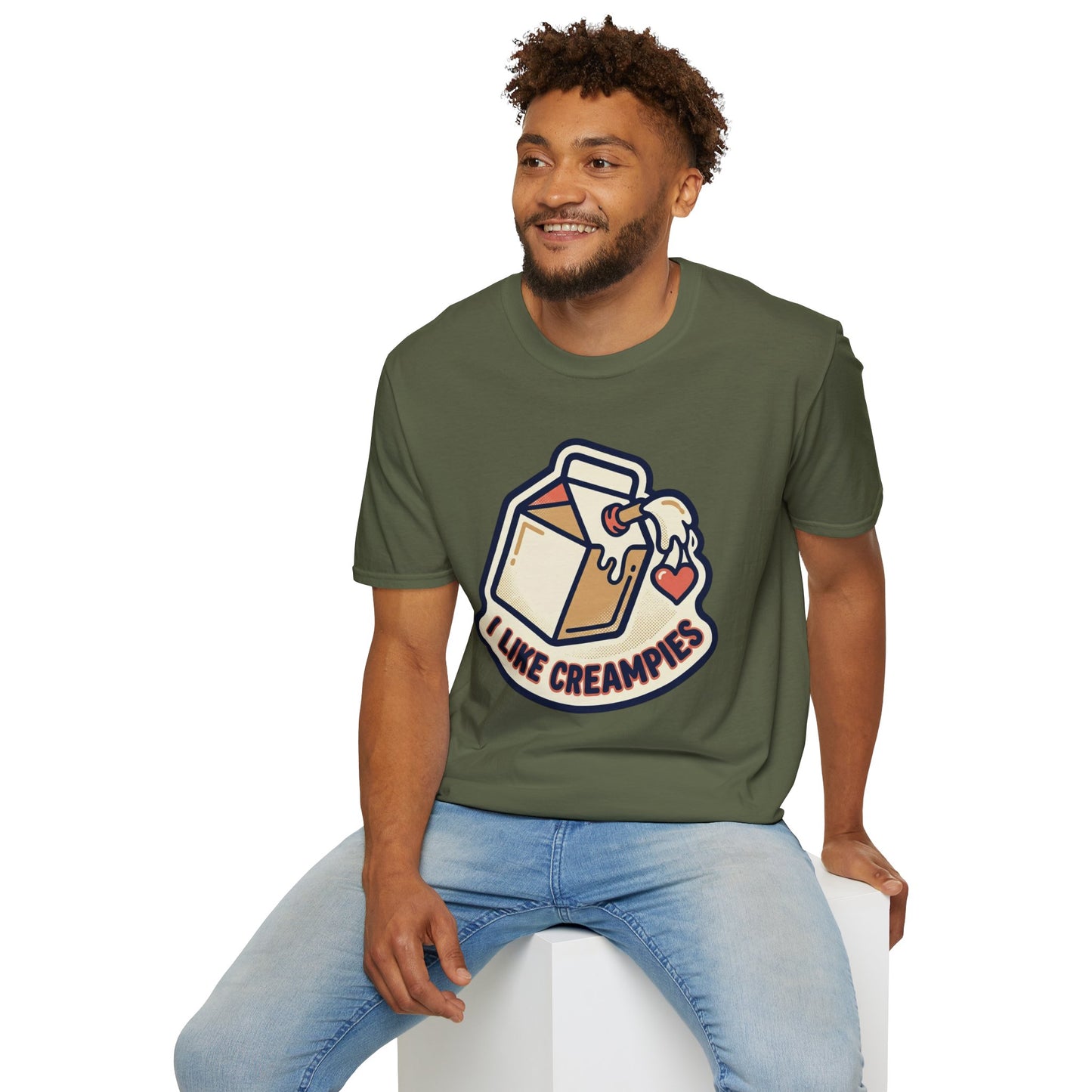 Cream Pie Cartoon T-Shirt — "I Like Creampies" Retro Milk Carton Graphic Tee