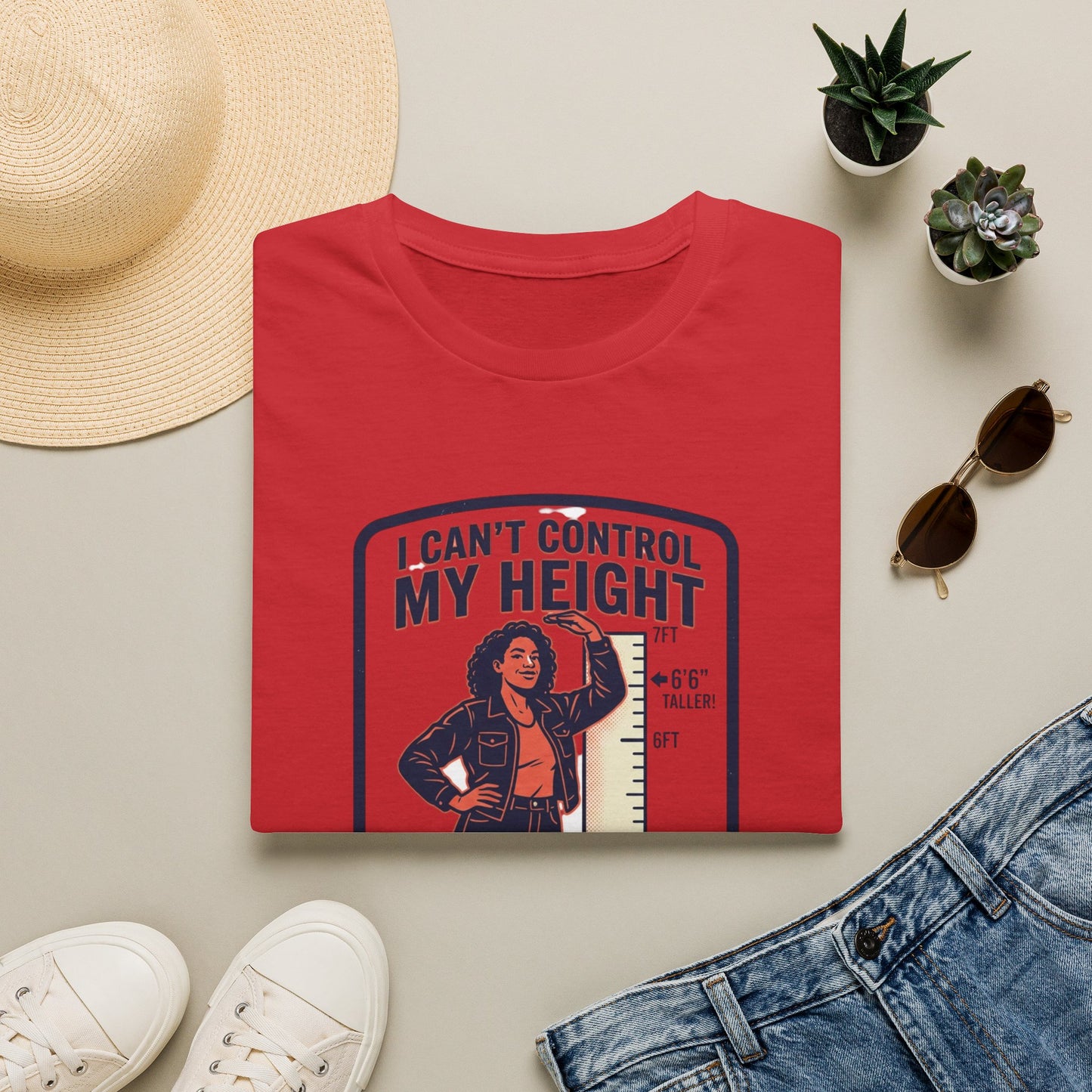"I Can't Control My Height" Funny Tall Woman Graphic Tee