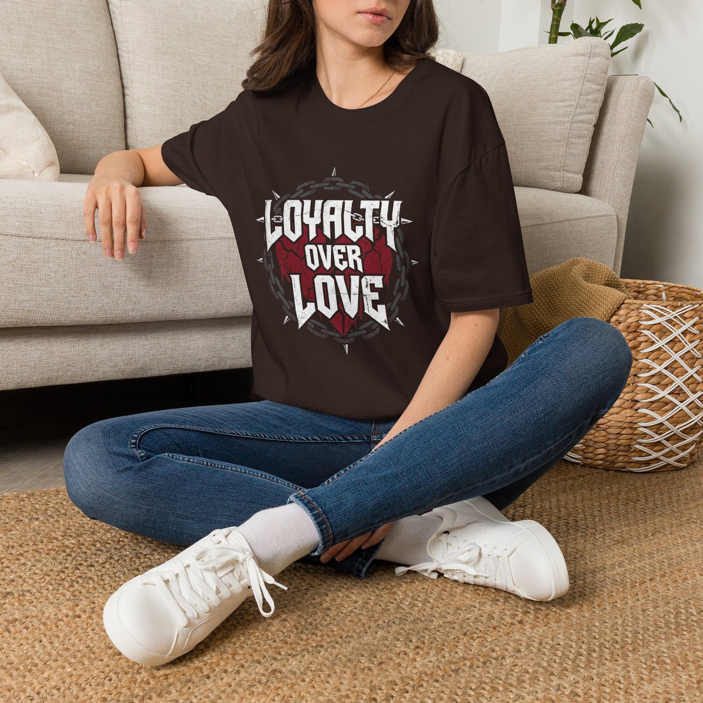 Loyalty Over Love T-Shirt — Edgy Heart & Chain Graphic Tee