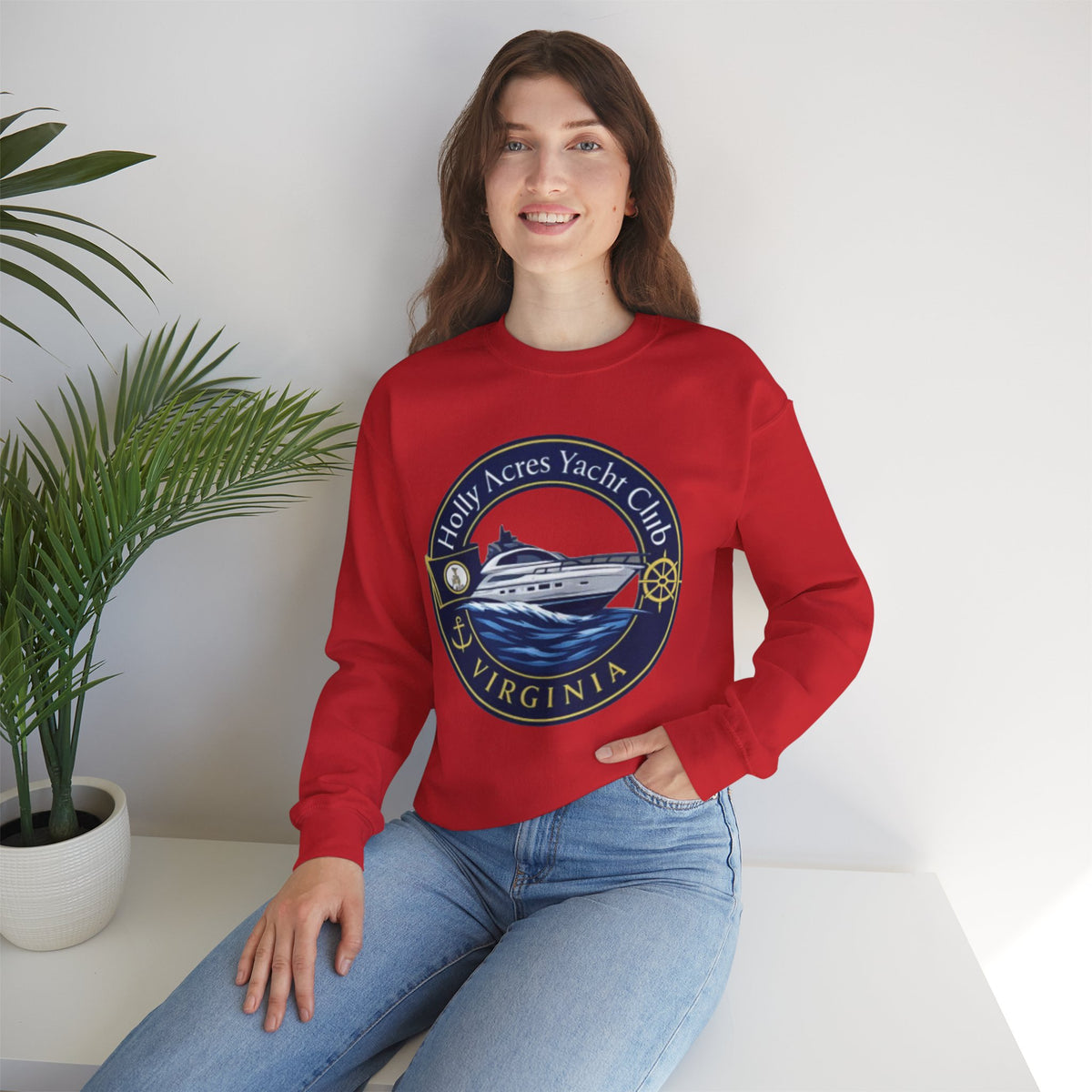 Virginia Yacht Club Crewneck Sweatshirt — "Holly Acres Yacht Club" Nautical Logo