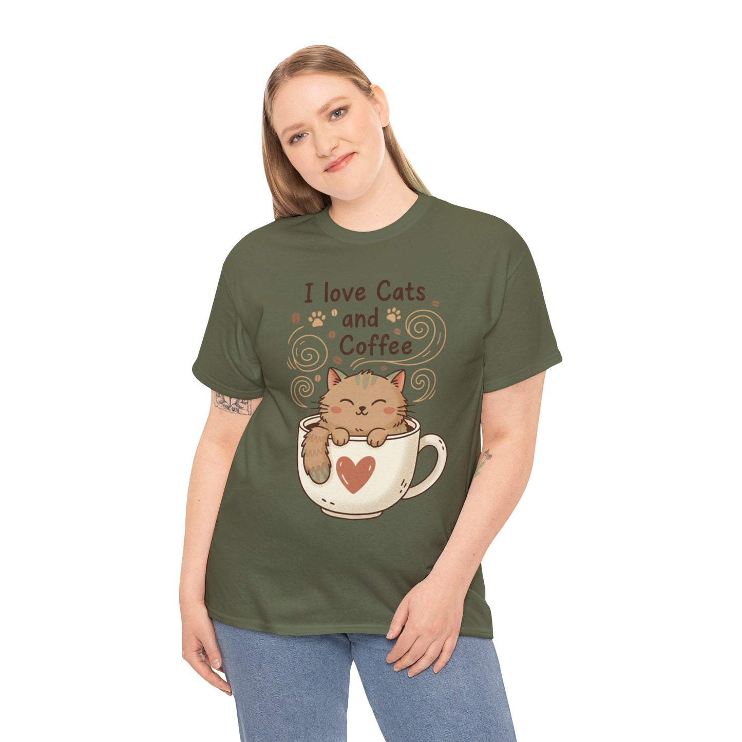 Cat and Coffee T‑Shirt — "I Love Cats and Coffee" Cute Cat in Mug Tee