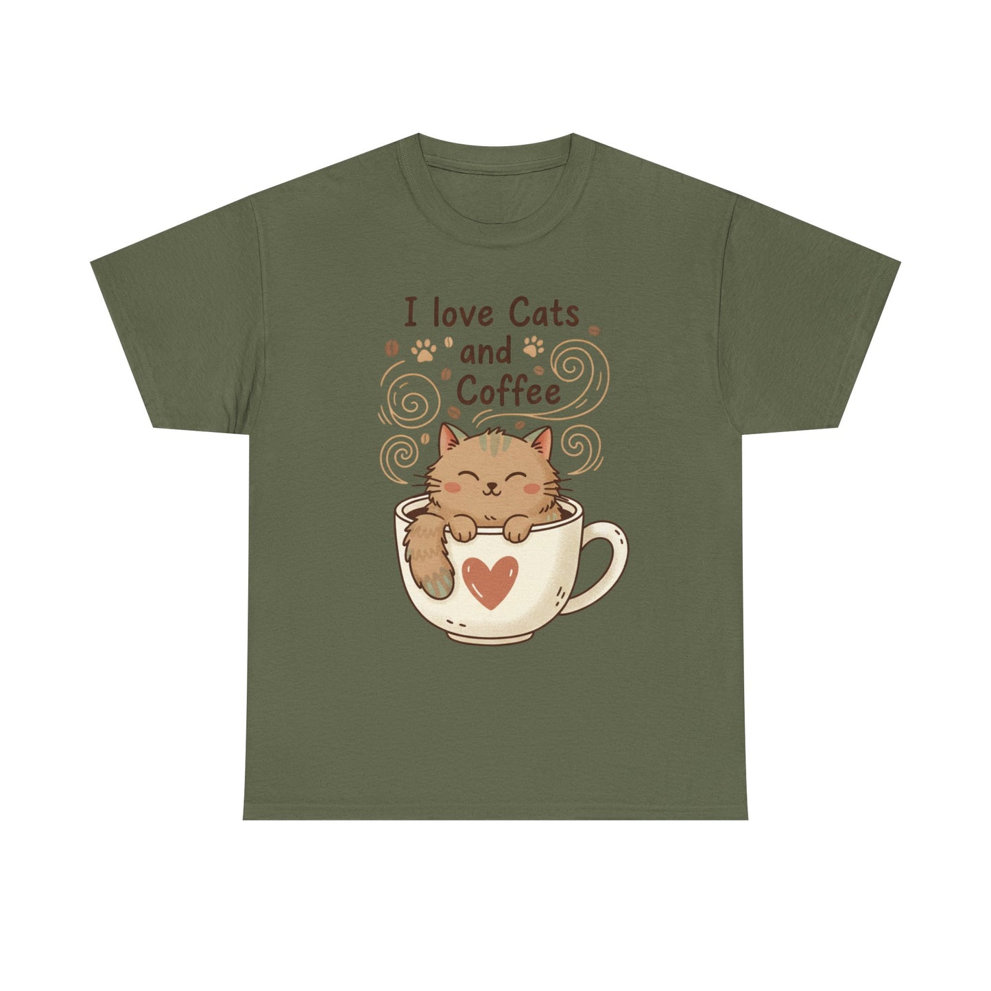 Cat and Coffee T‑Shirt — "I Love Cats and Coffee" Cute Cat in Mug Tee