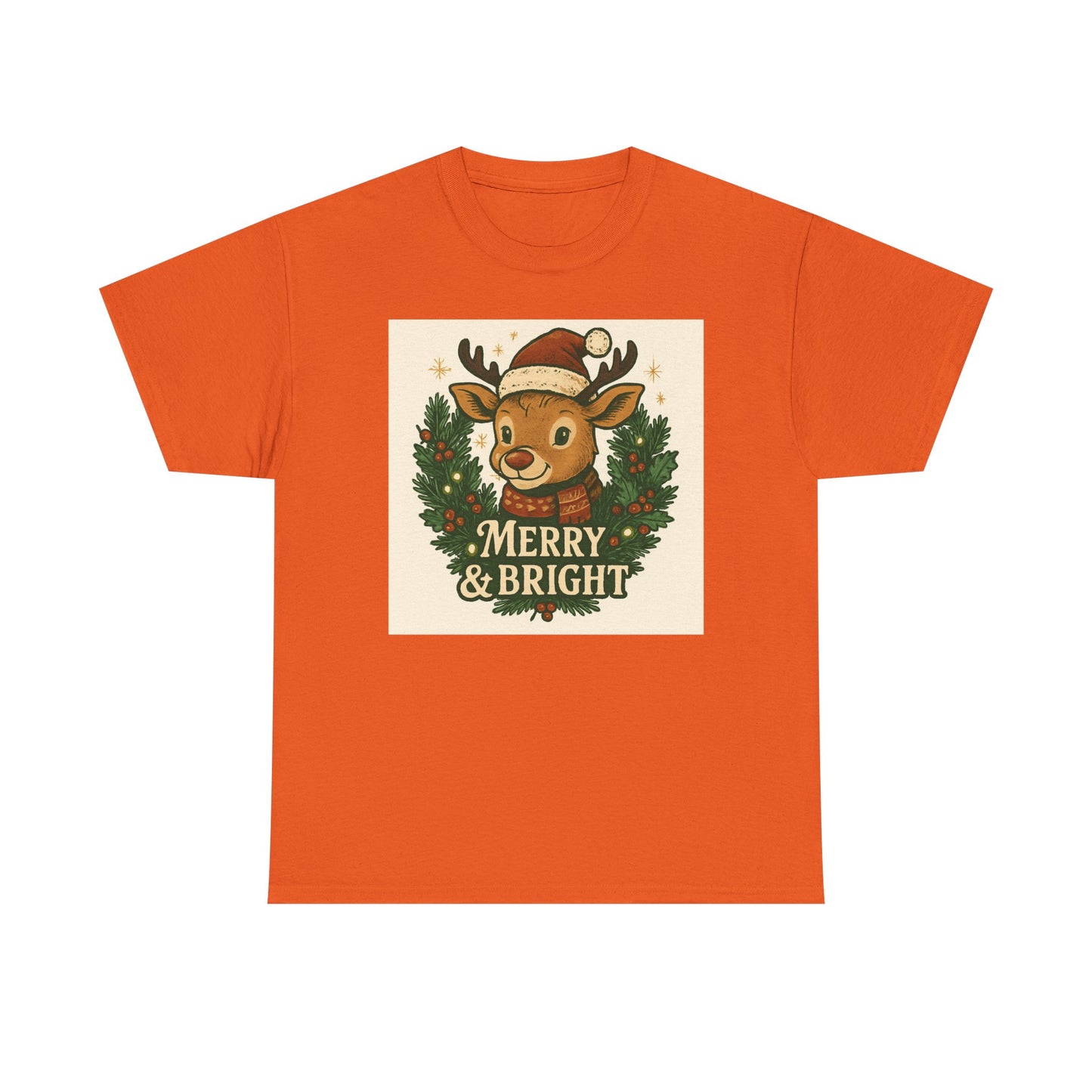 Merry & Bright Reindeer Christmas T-Shirt Printify