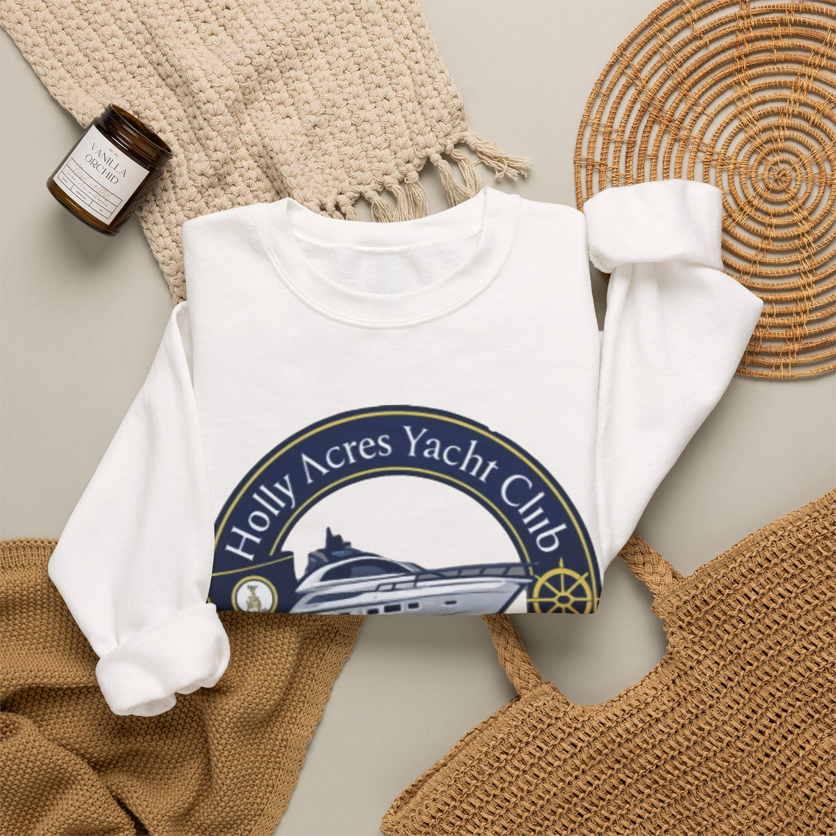 Virginia Yacht Club Crewneck Sweatshirt — "Holly Acres Yacht Club" Nautical Logo