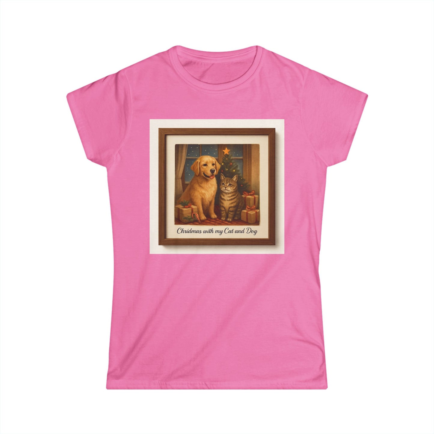 Christmas With My Cat and Dog Tee — Women's Holiday Dog & Cat T-Shirt