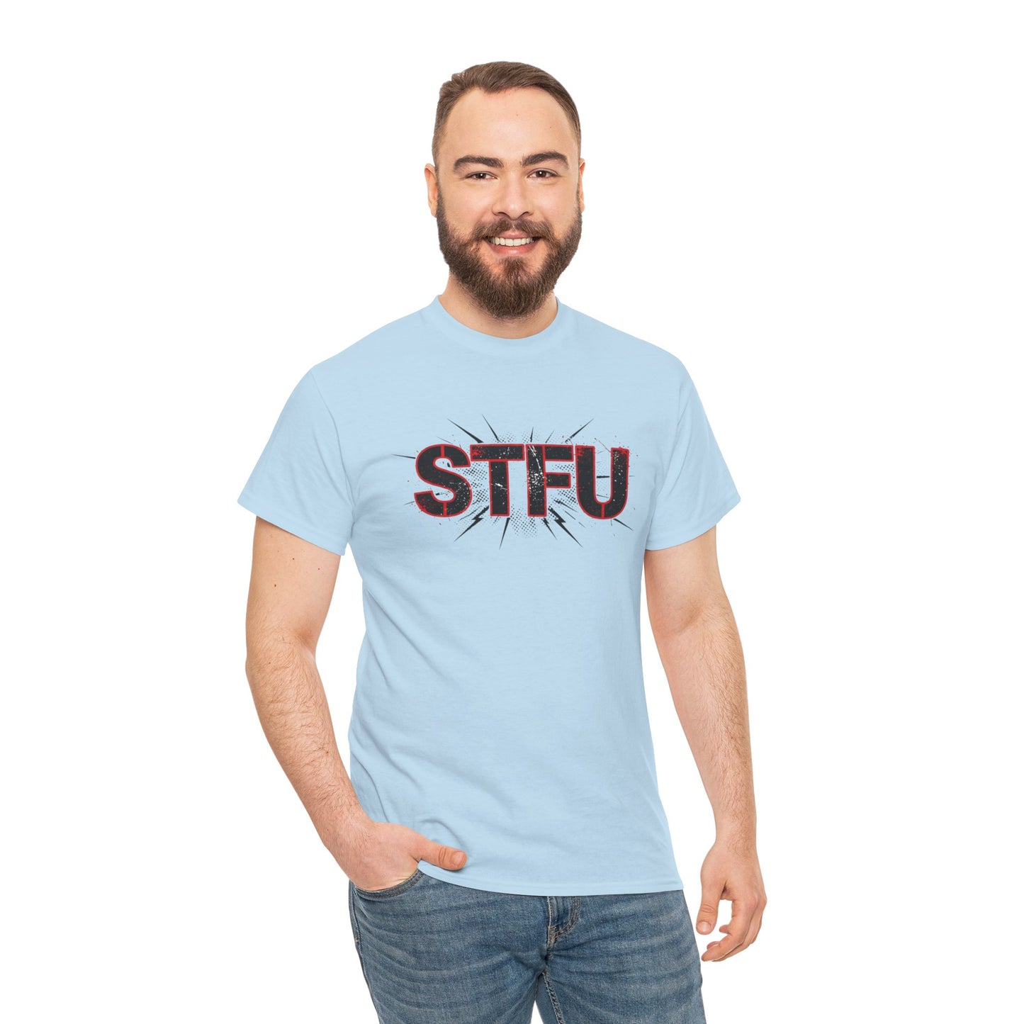 STFU Graphic Tee — Bold Distressed Text Shirt for Statement Style Printify
