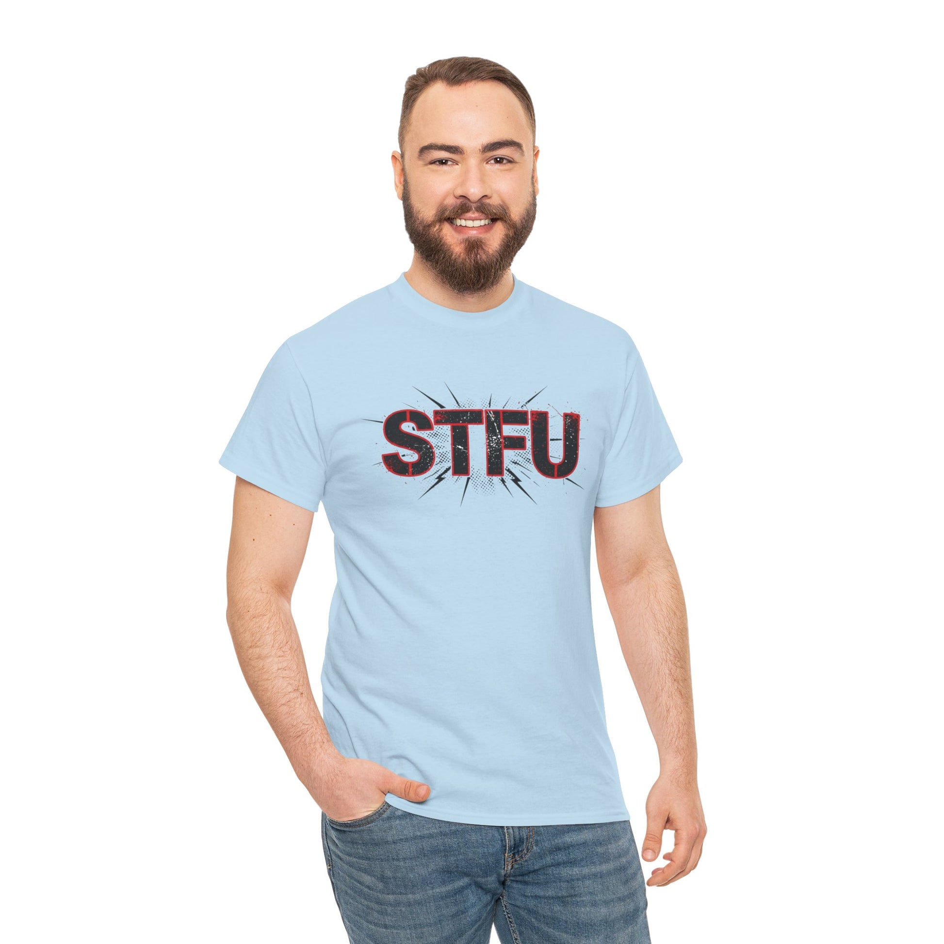 STFU Graphic Tee — Bold Distressed Text Shirt for Statement Style Printify
