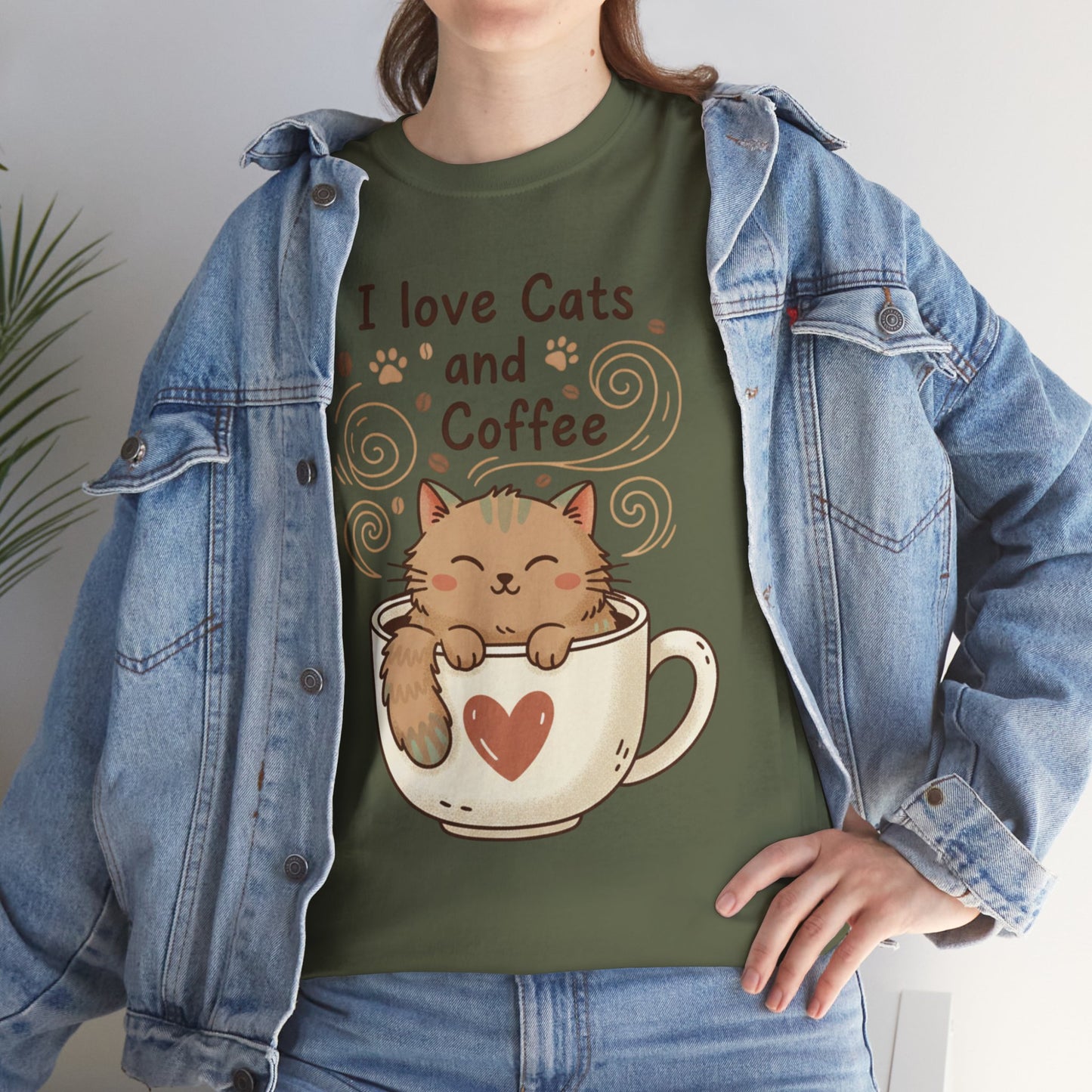 Cat and Coffee T‑Shirt — "I Love Cats and Coffee" Cute Cat in Mug Tee
