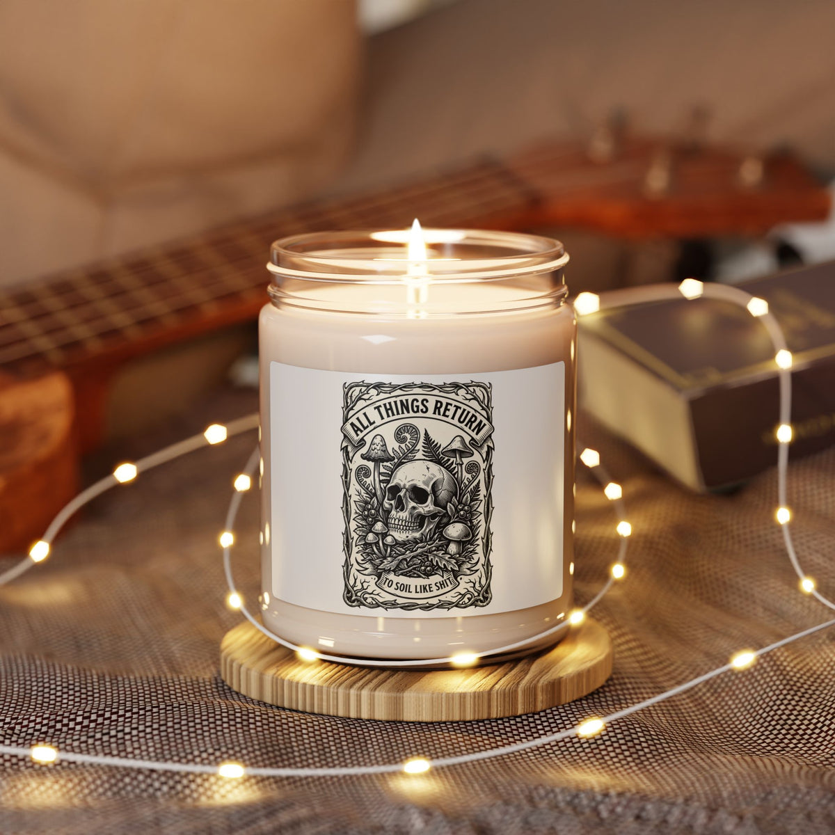 Gothic Botanical Skull Candle, Soy Jar Candle | Dark Floral, Mushroom