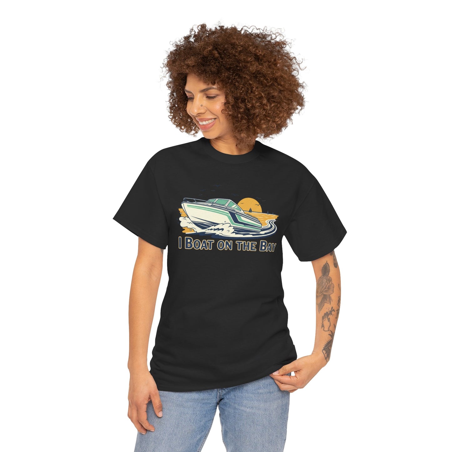 Boat on the Bay T-Shirt — Retro Motorboat Sunset Tee Printify