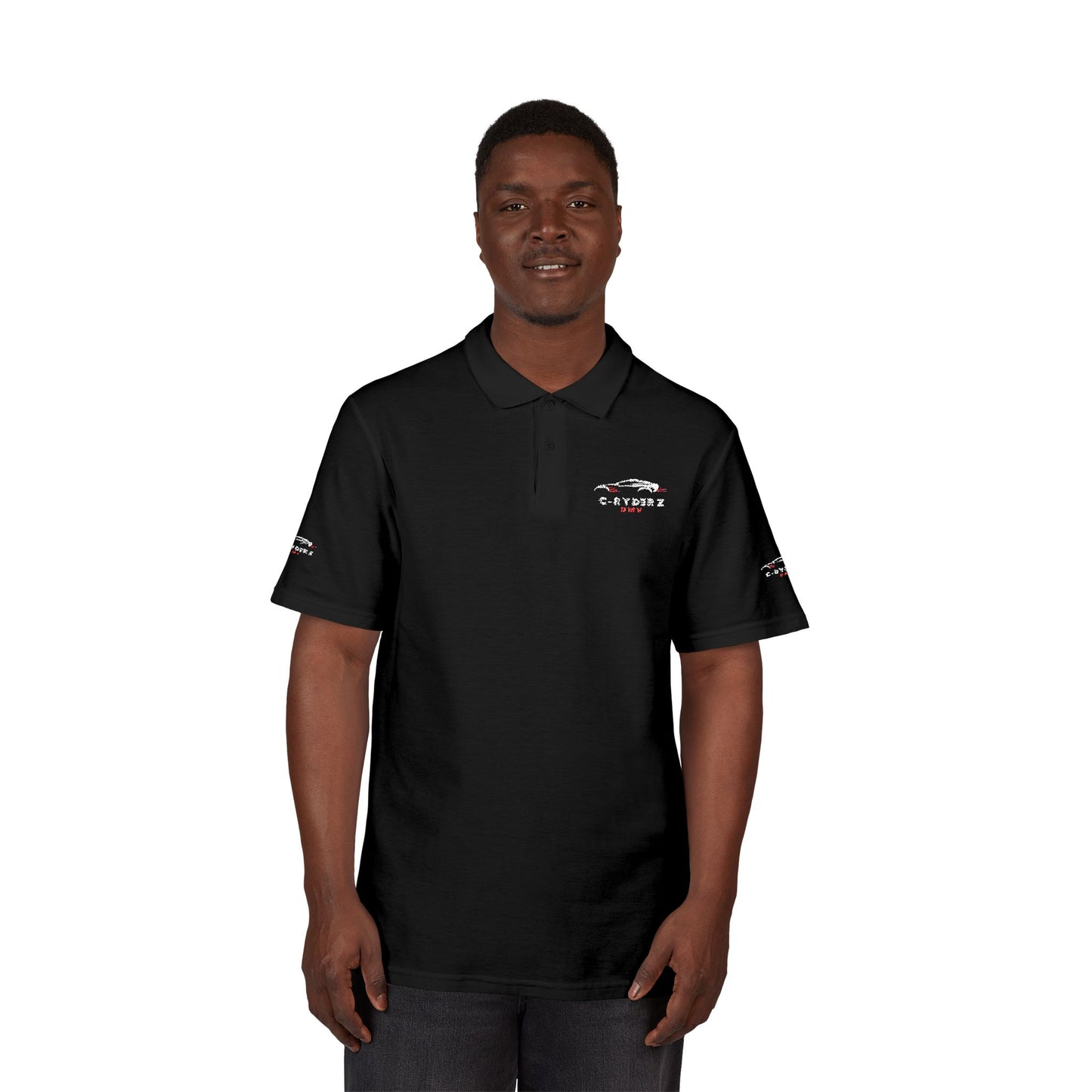 C-RYDERZ Embroidered Black Polo — 'Never Give Up' Heartbeat Logo Printify