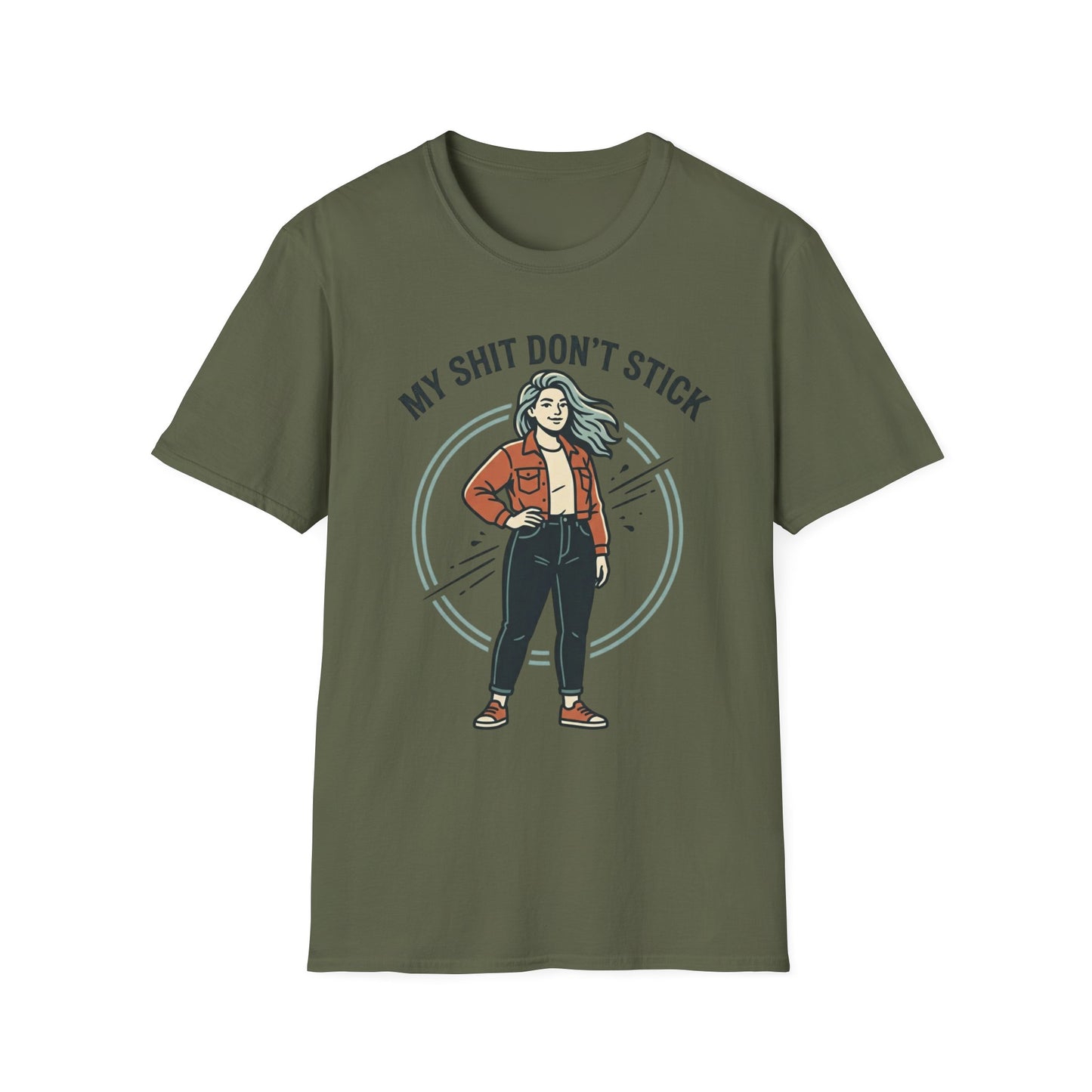 T‑Shirt — “My Shit Don’t Stick” Confident Woman Graphic Tee Printify