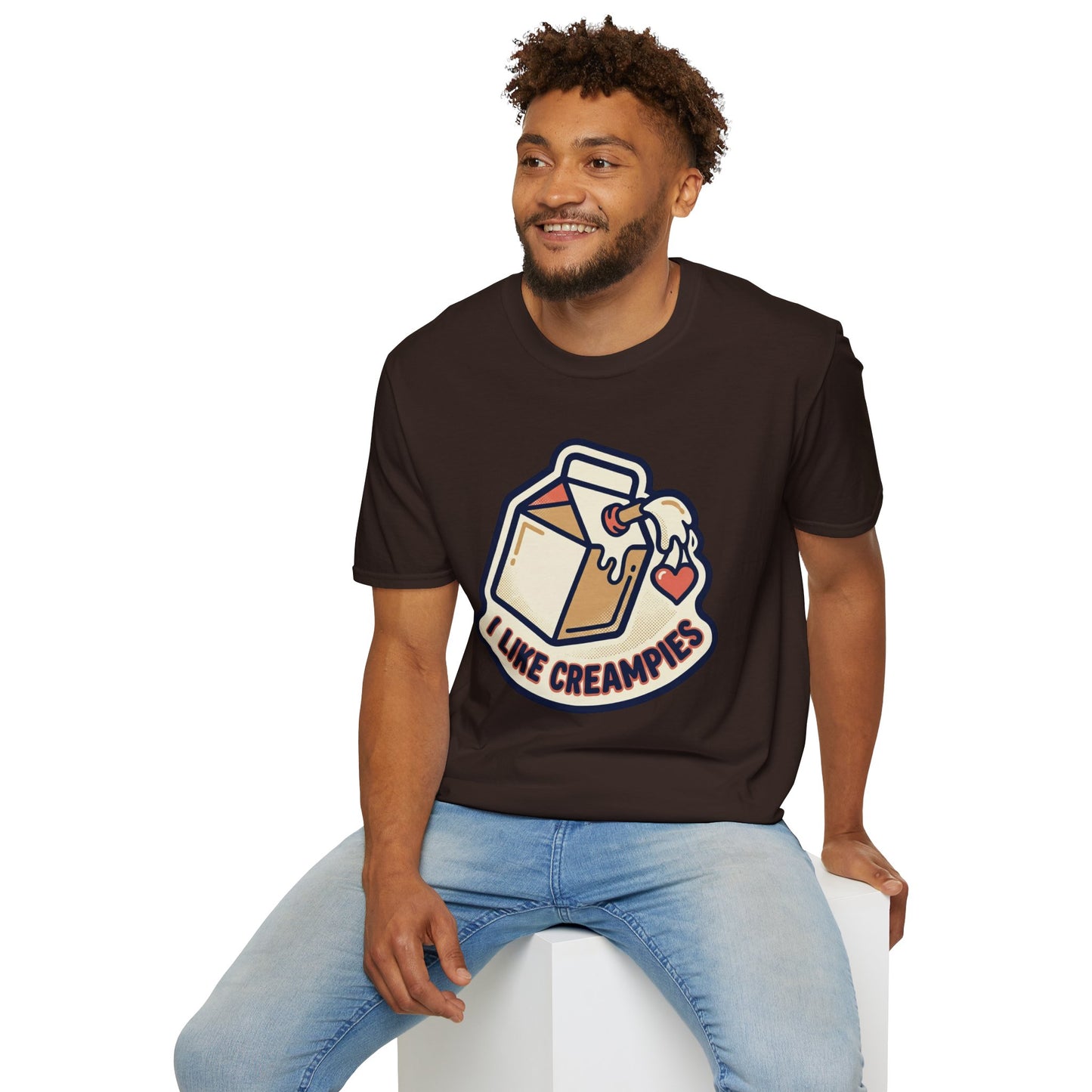 Cream Pie Cartoon T-Shirt — "I Like Creampies" Retro Milk Carton Graphic Tee