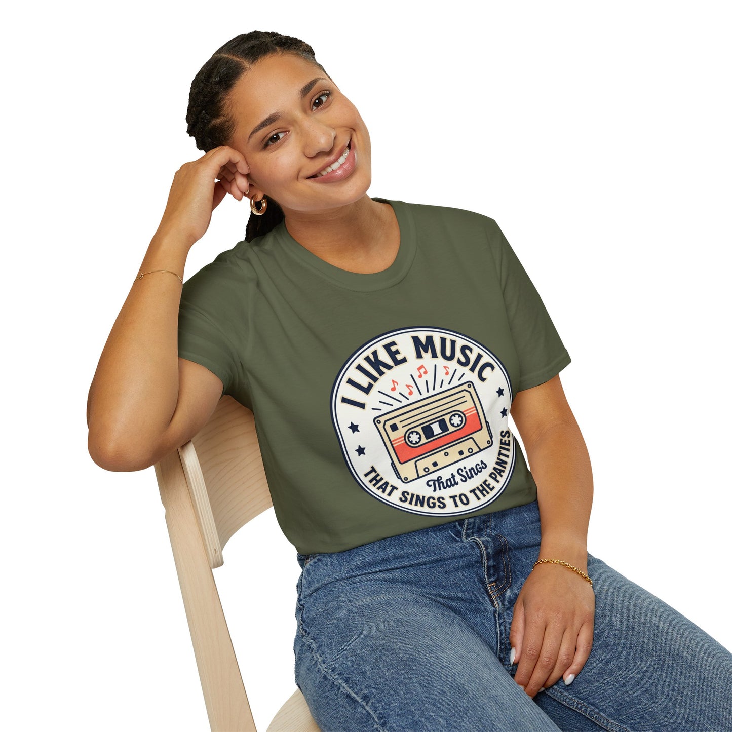 Retro Cassette T-Shirt — "I Like Music That Sings to the Pants" Vintage Music Tee