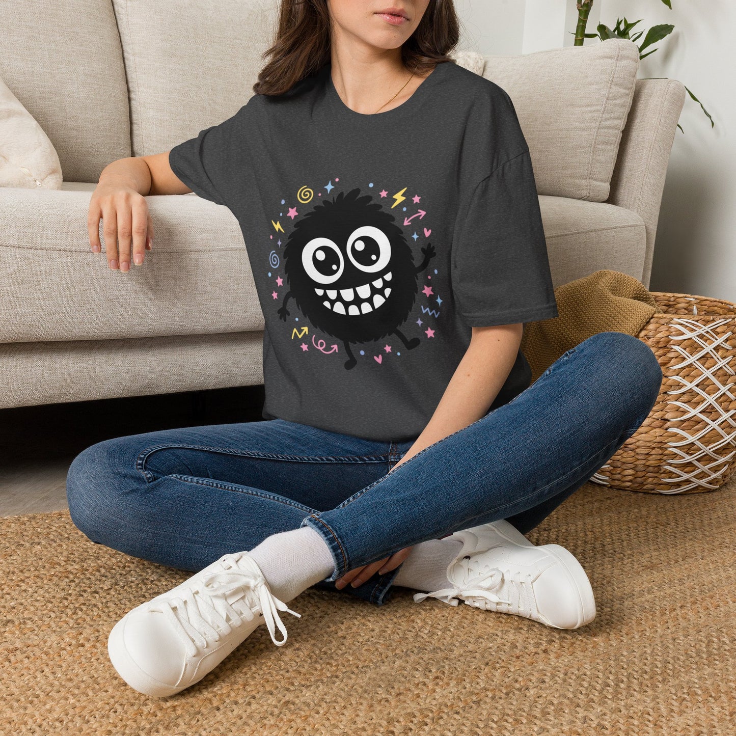 Cute Fuzzy Monster T-Shirt — Playful Cartoon Graphic Tee for Kids & Adults