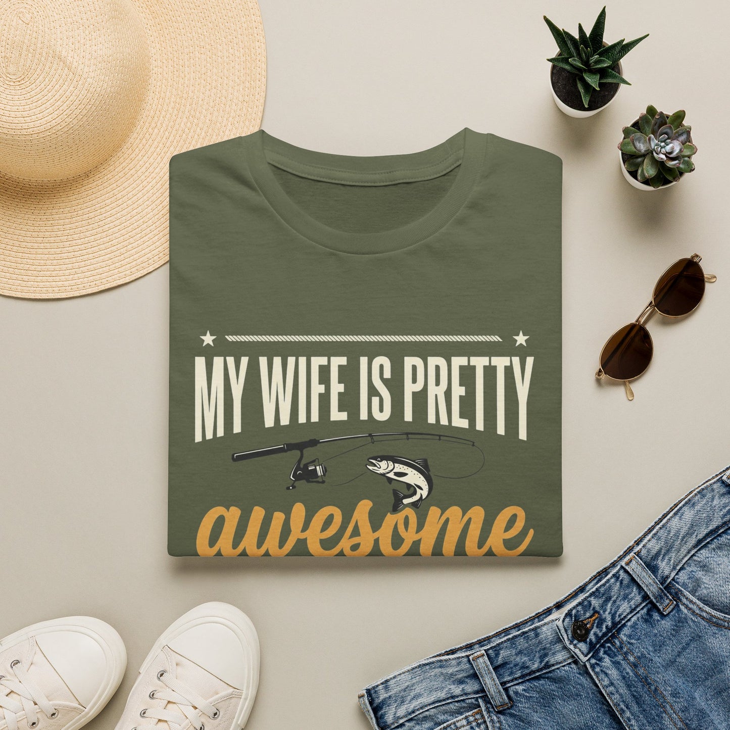 My Wife Is Pretty Awesome Fishing T-Shirt — Funny Husband Gift for Anglers