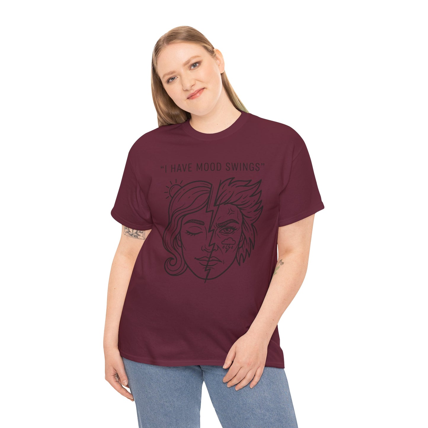Mood Swings Graphic Tee — Split Face Line Art "I Have Mood Swings" T-Shirt Printify