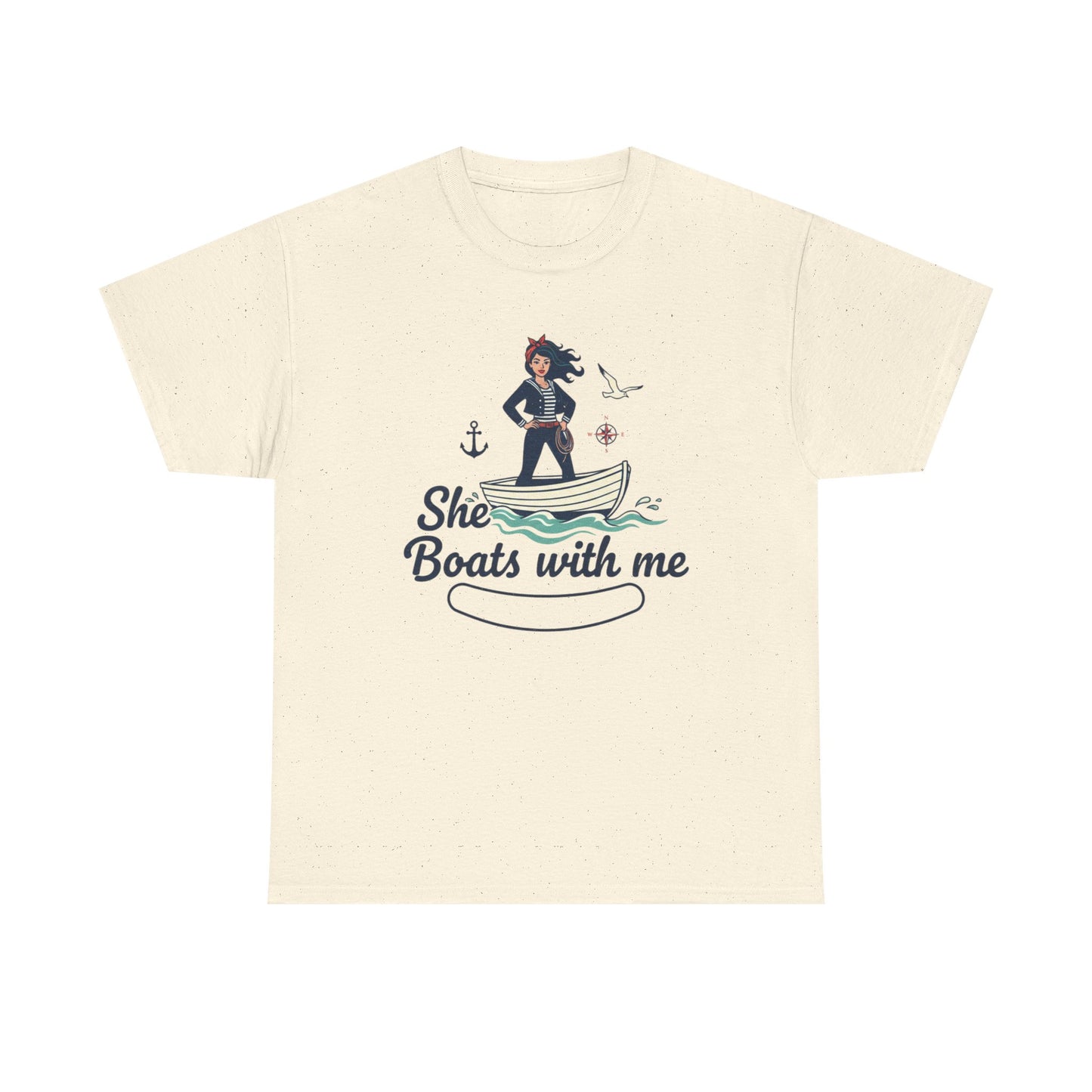 T-Shirt — "She Boats With Me" Nautical Couple Tee Printify