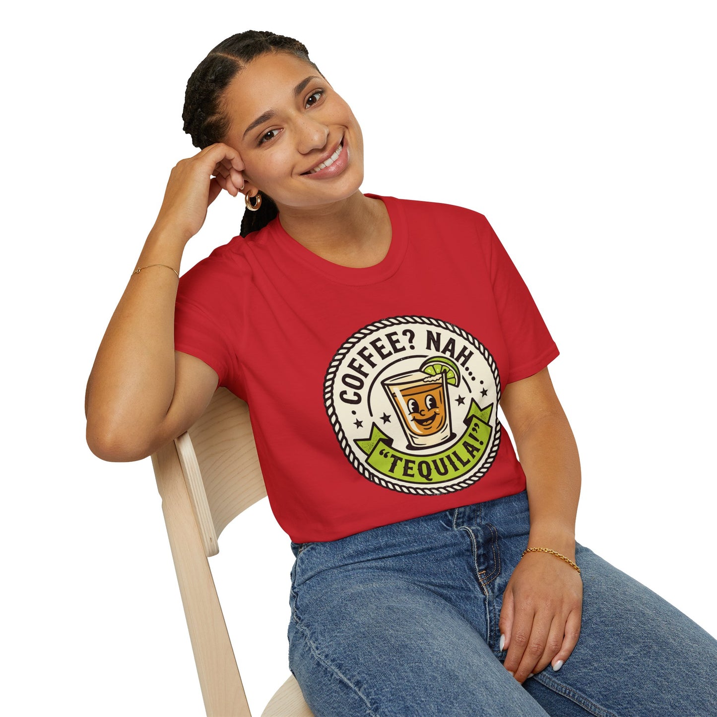 Coffee? Nah, Tequila! T-Shirt – Funny Shot Glass Graphic Tee for Party Lovers
