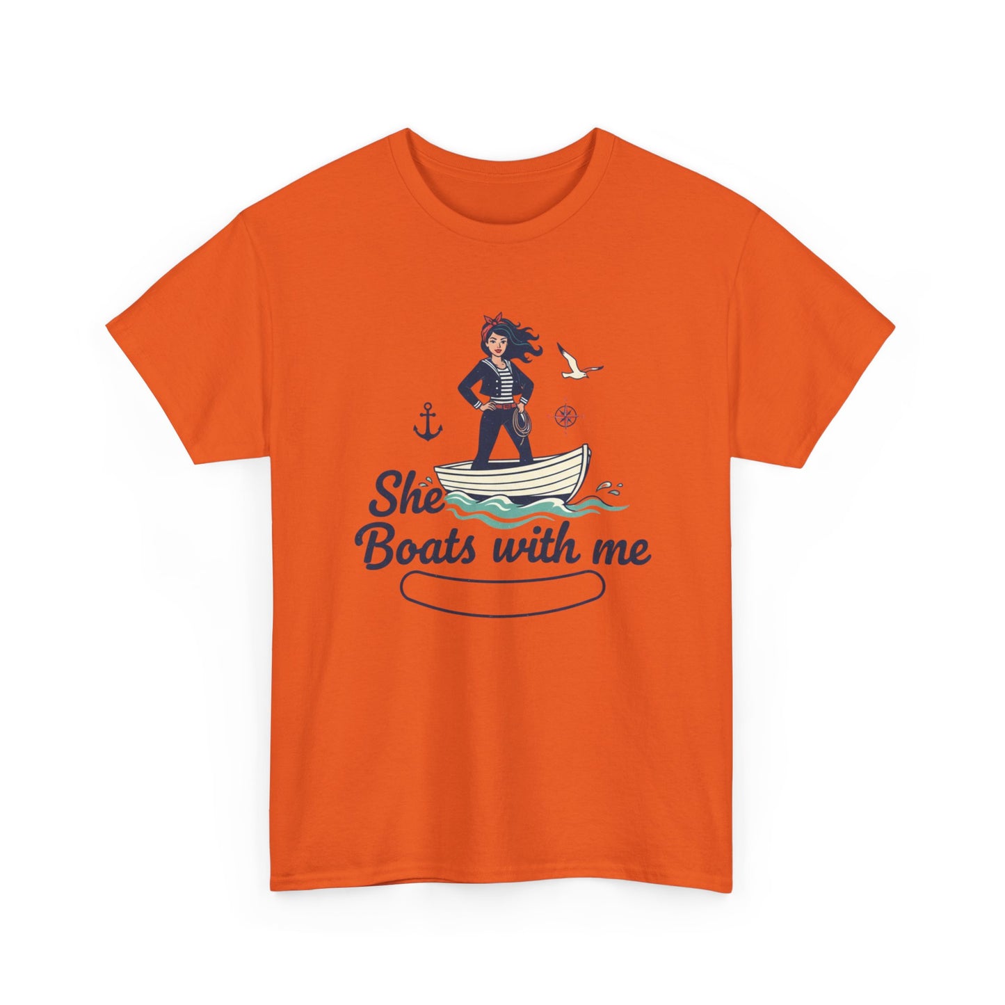 T-Shirt — "She Boats With Me" Nautical Couple Tee Printify