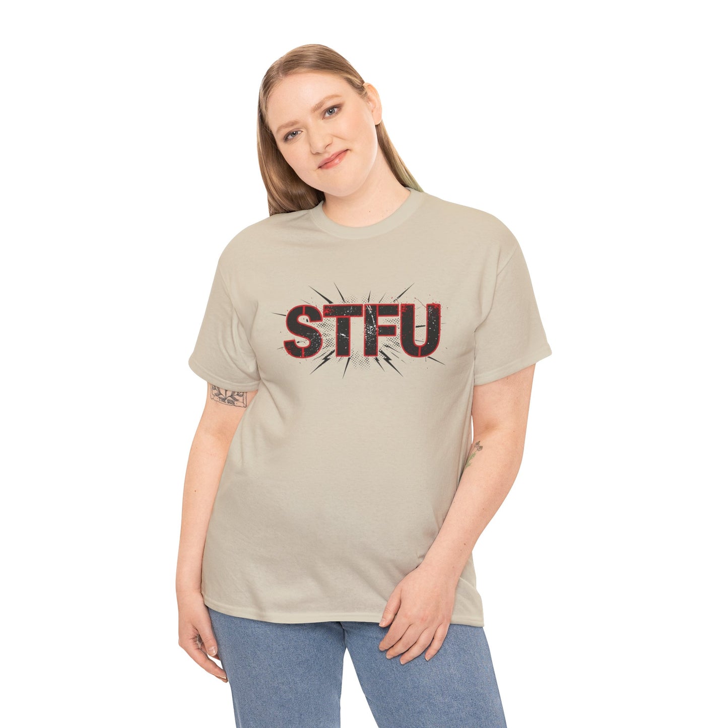 STFU Graphic Tee — Bold Distressed Text Shirt for Statement Style Printify