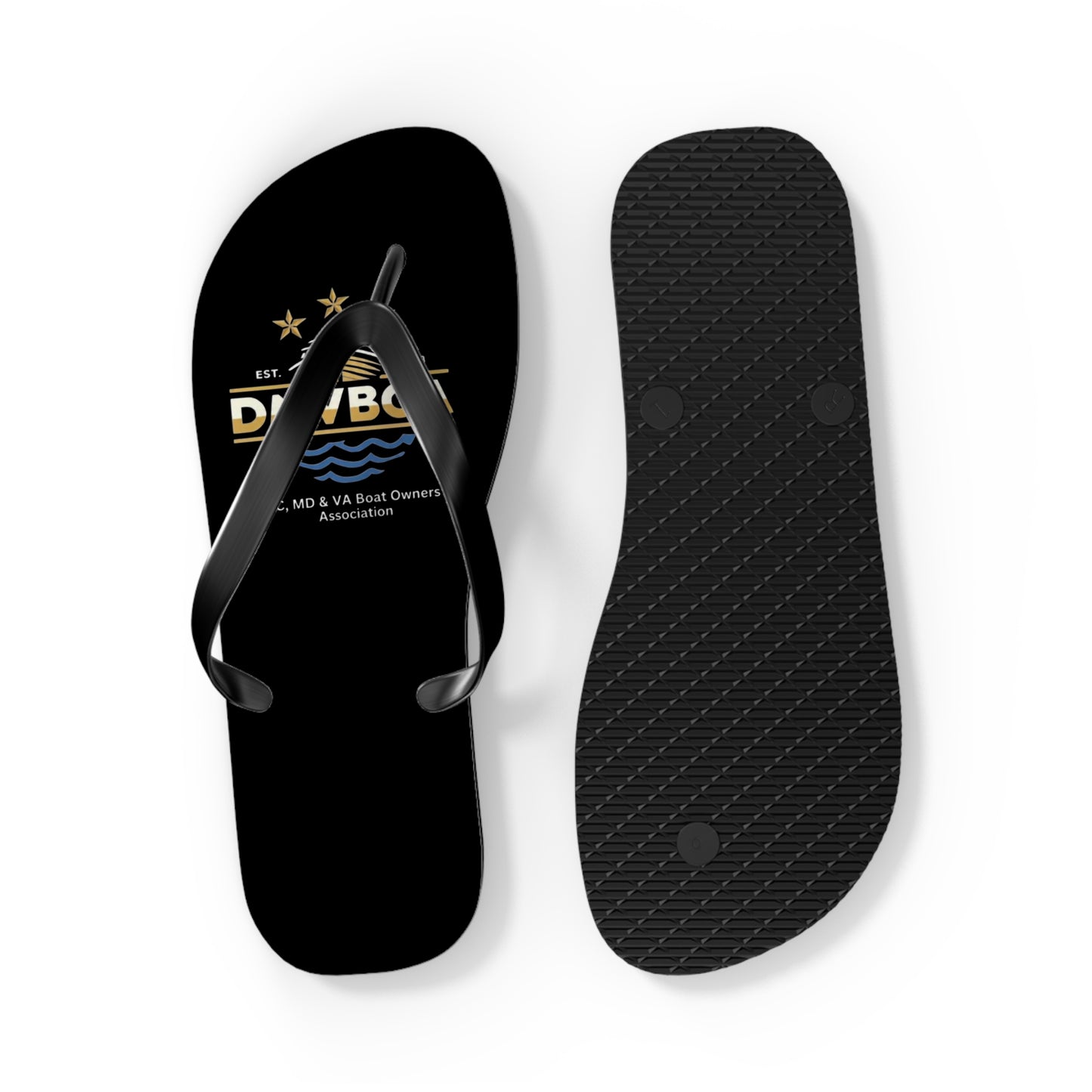 Black Logo Flip Flops — DMV Boat Owners Association Summer Sandals DMVBOA