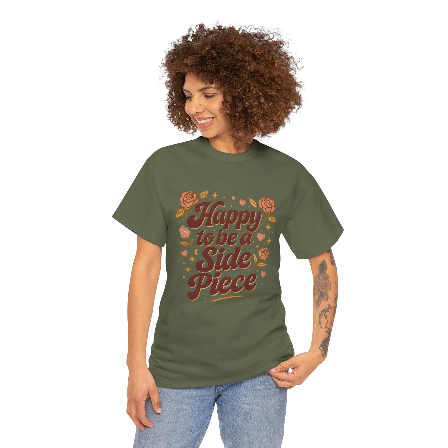 Happy to Be a Side Piece Tee — Retro Floral Statement T-Shirt