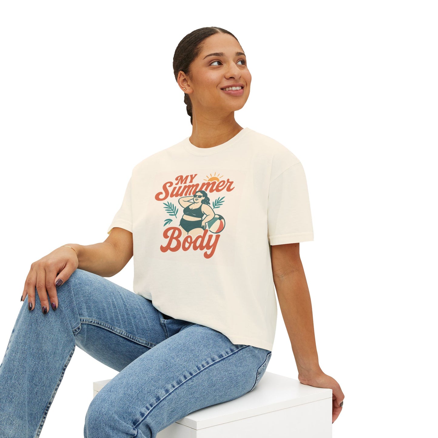 My Summer Body Boxy Tee — Retro Beach Graphic Women’s T‑Shirt