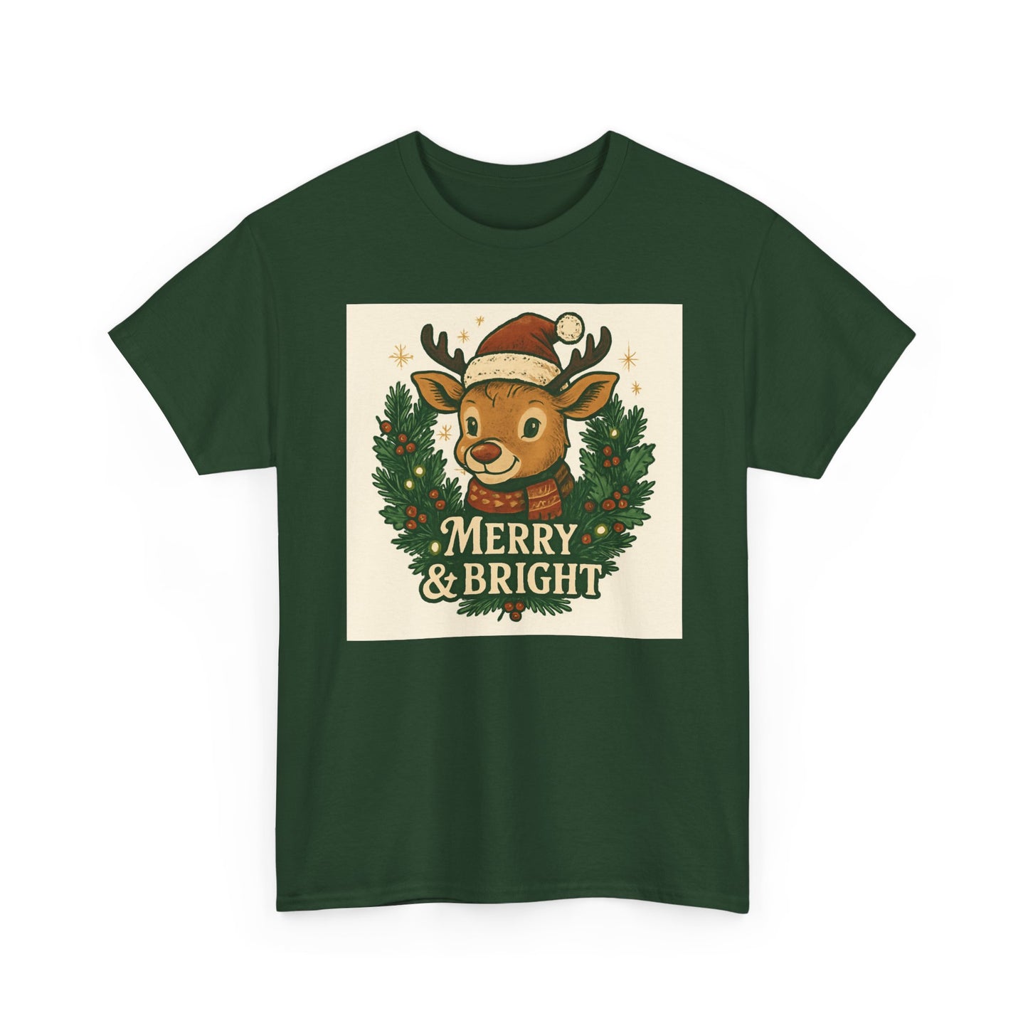 Merry & Bright Reindeer Christmas T-Shirt Printify