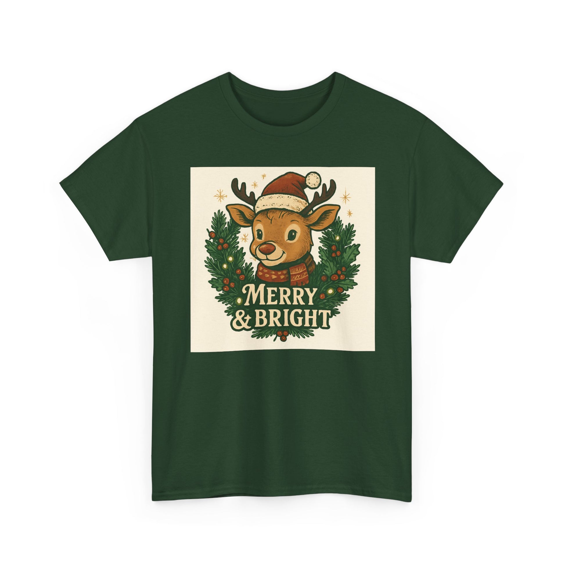 Merry & Bright Reindeer Christmas T-Shirt Printify