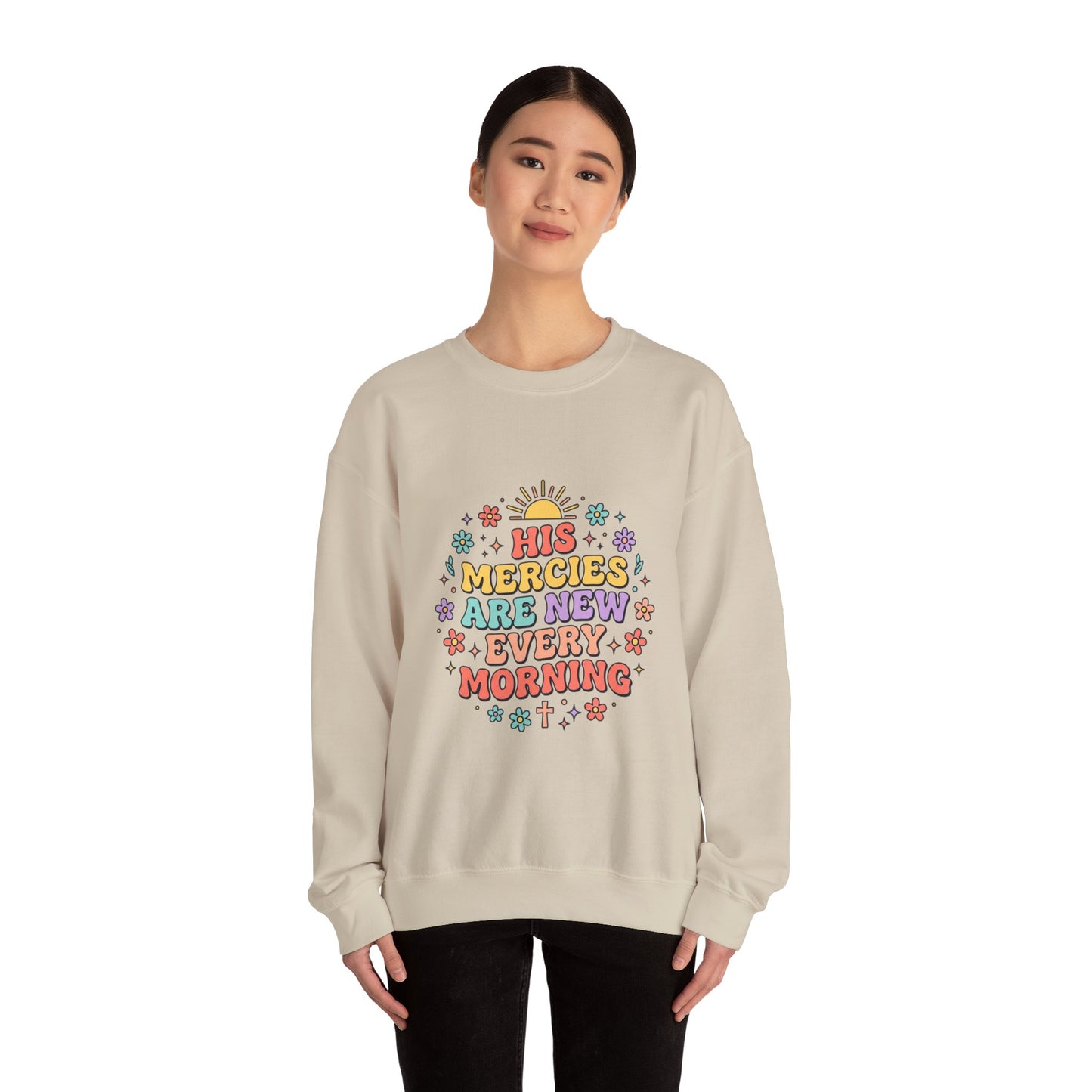 His Mercies Are New Every Morning Sweatshirt | Christian, Pastel Groovy Encouragement