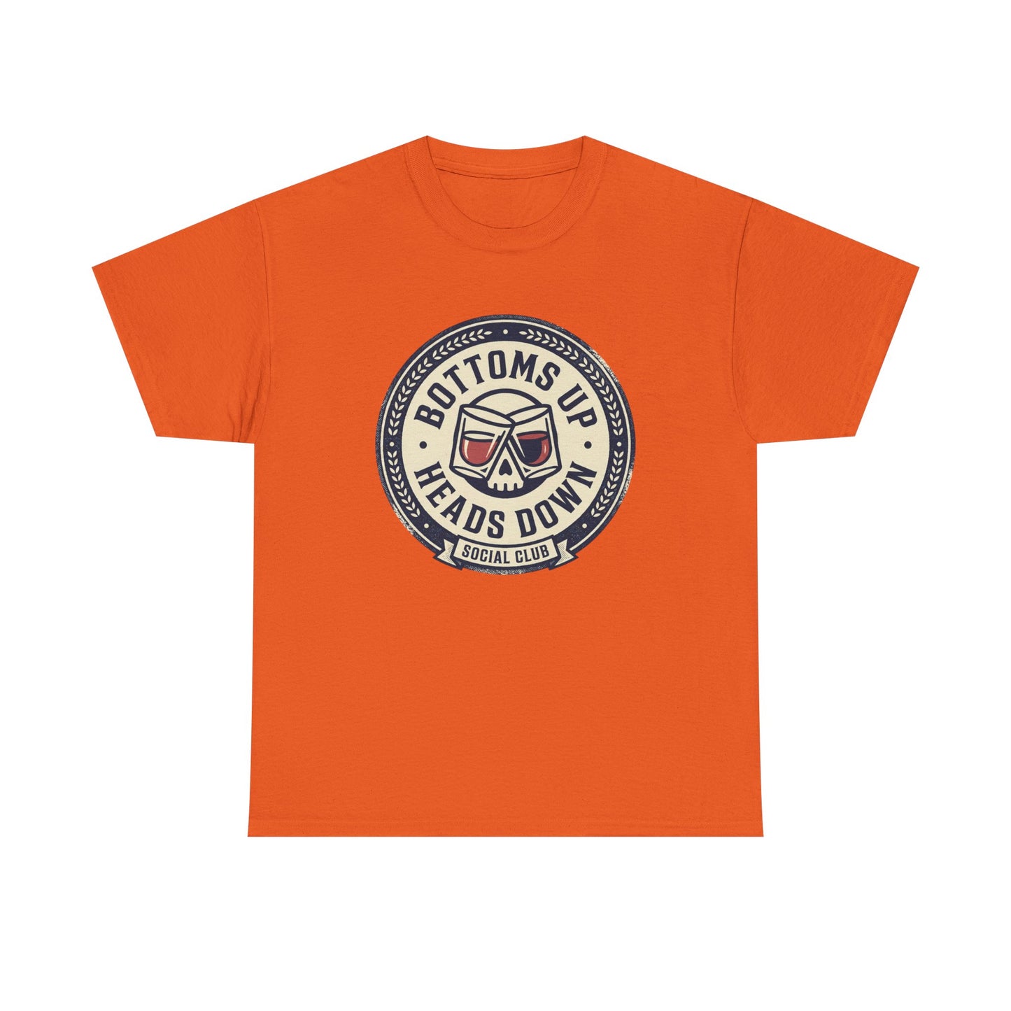 "Bottoms Up Heads Down" Skull Beer Logo Tee