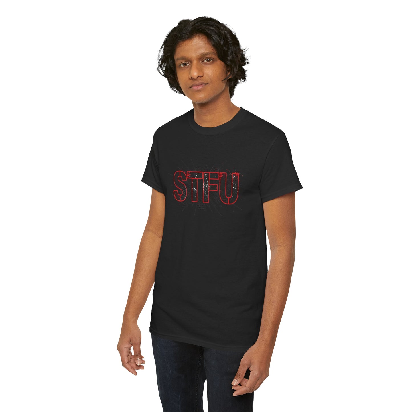 STFU Graphic Tee — Bold Distressed Text Shirt for Statement Style Printify