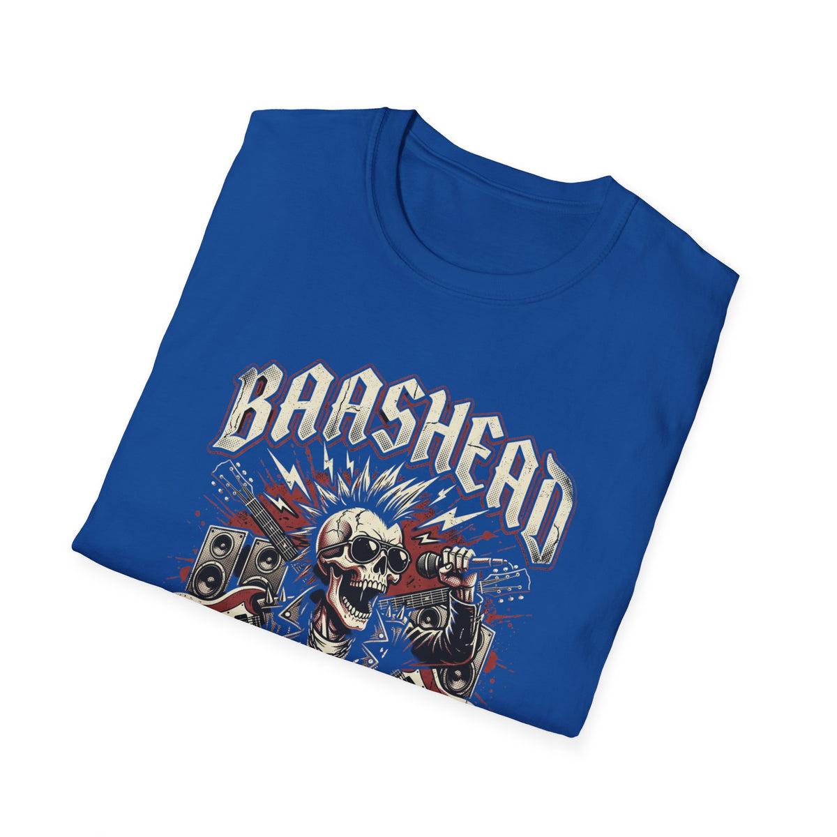 Basshead Skull T-Shirt — “I Make Everyone Listen to My Music, Crank It Up!” Guitar & Speaker Rock Tee