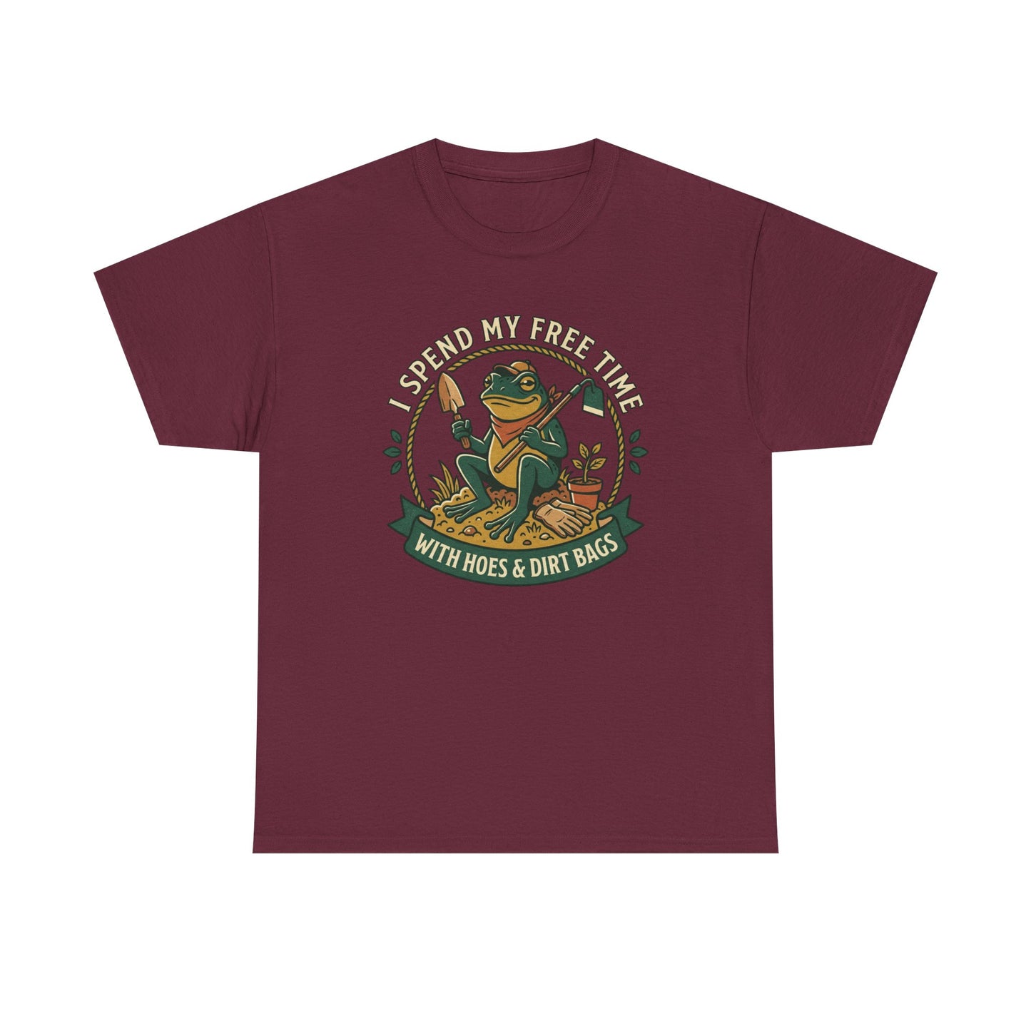 Gardening Frog T-Shirt — "I Spend My Free Time With Hoes & Dirt Bags" Funny Garden Tee