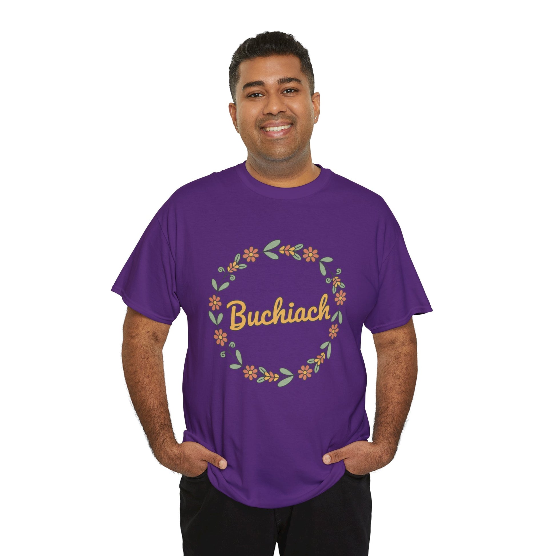 Buchiach Floral Wreath T-Shirt — Retro Script Garden Tee Printify