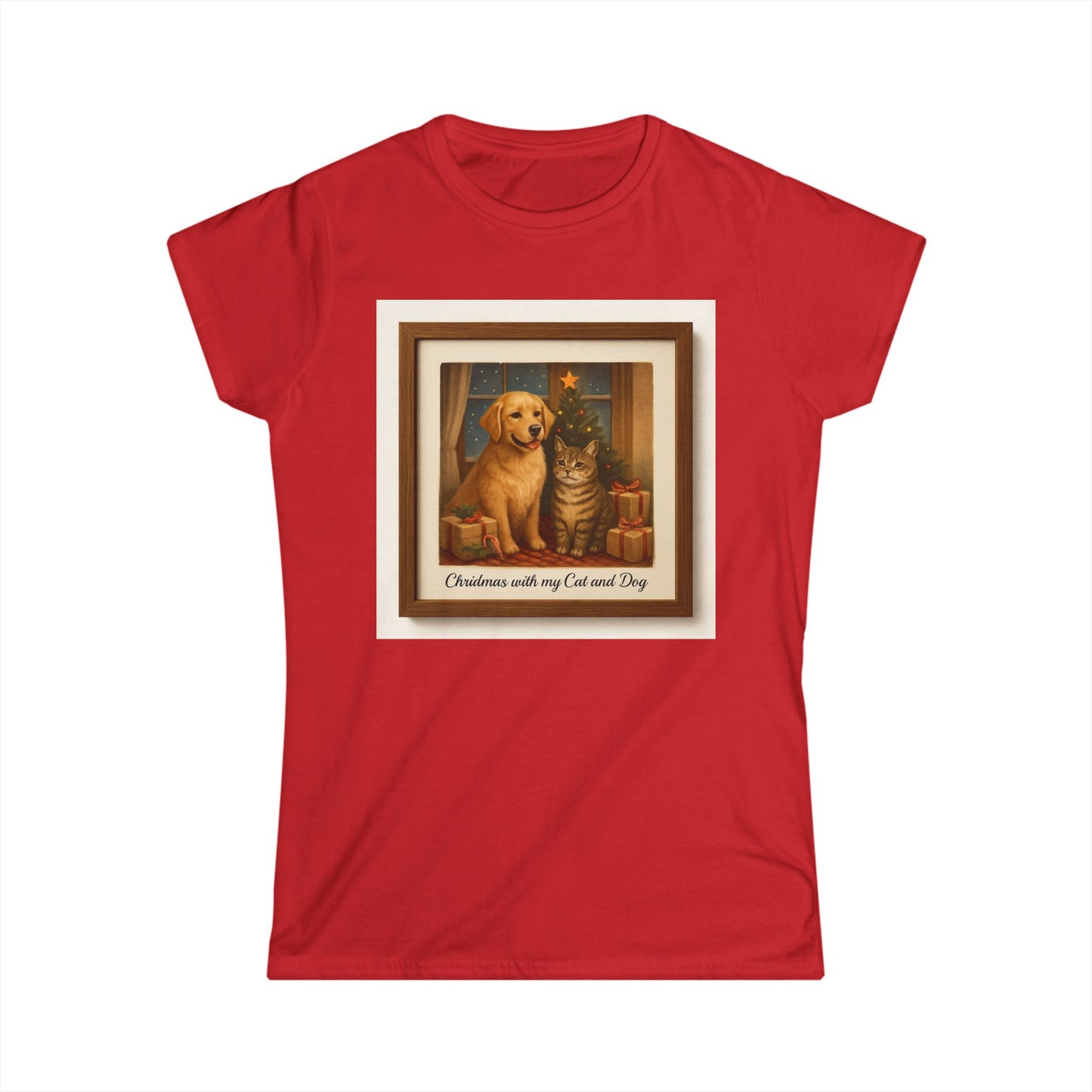 Christmas With My Cat and Dog Tee — Women's Holiday Dog & Cat T-Shirt