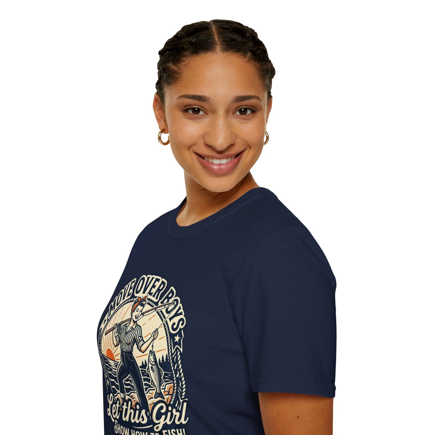 "Move Over Boys, Let This Girl Show How to Fish" Vintage Design - Fishing T-Shirt