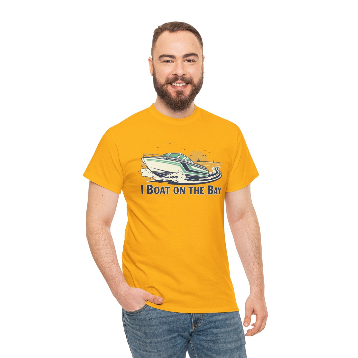 Boat on the Bay T-Shirt — Retro Motorboat Sunset Tee Printify