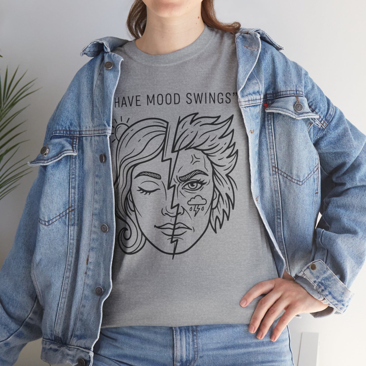 Mood Swings Graphic Tee — Split Face Line Art "I Have Mood Swings" T-Shirt Printify