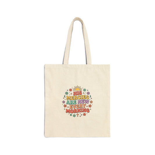 His Mercies Are New Every Morning Tote, Christian Encouragement, Retro Pastel