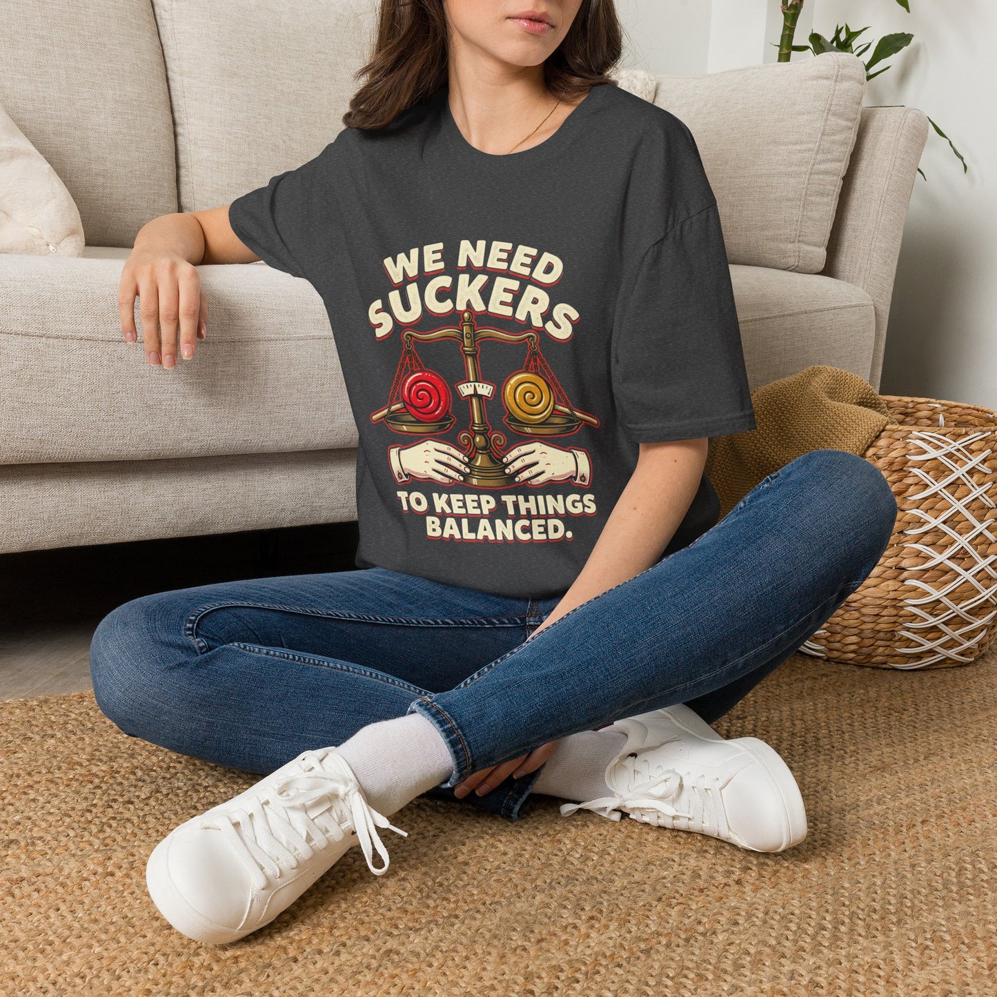 "We Need Suckers to Keep Things Balanced" Retro Candy Scale Tee