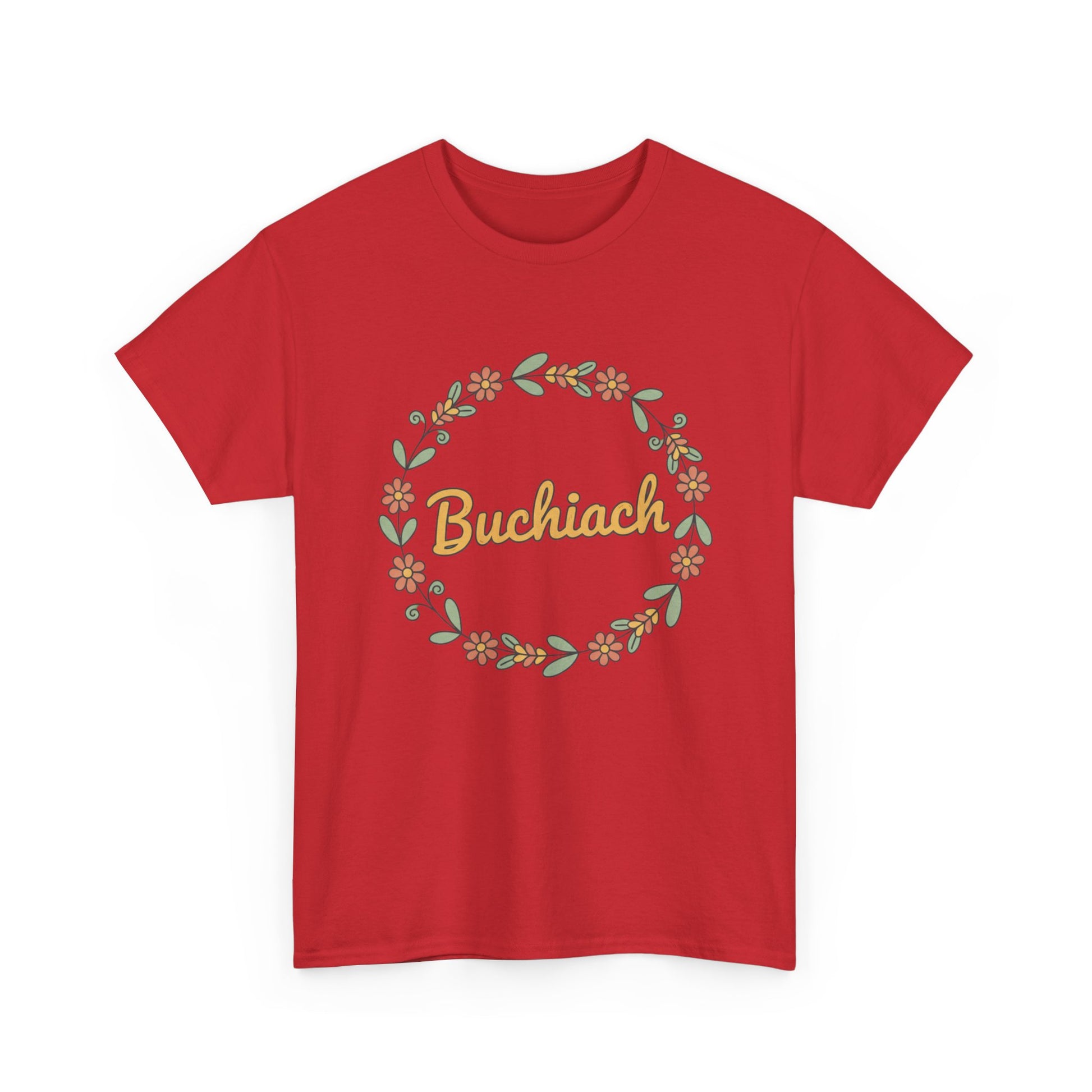 Buchiach Floral Wreath T-Shirt — Retro Script Garden Tee Printify